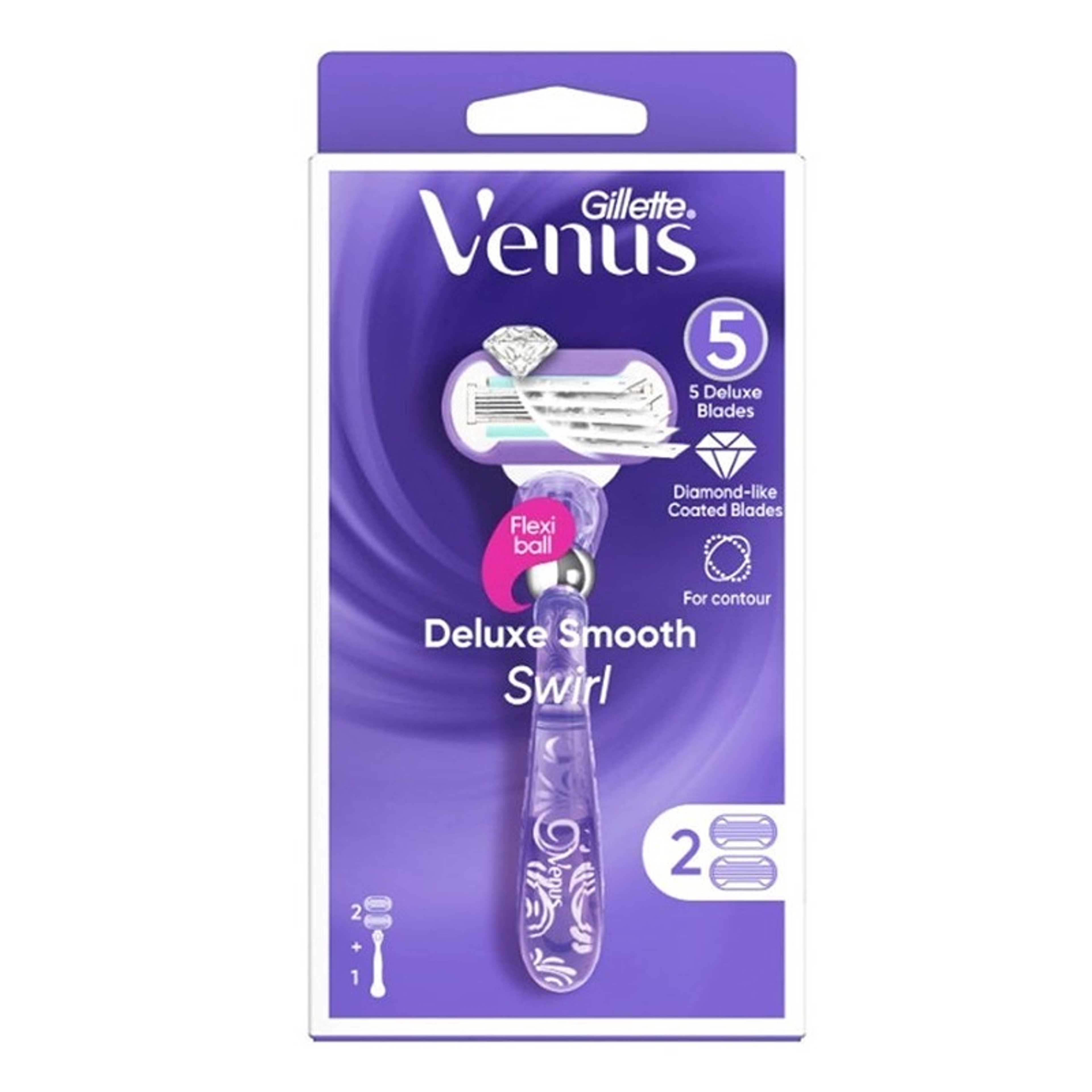 Gillette-Deluxe Smooth Swirl Razor Handle With 5 Blade Refills - Product Main Image