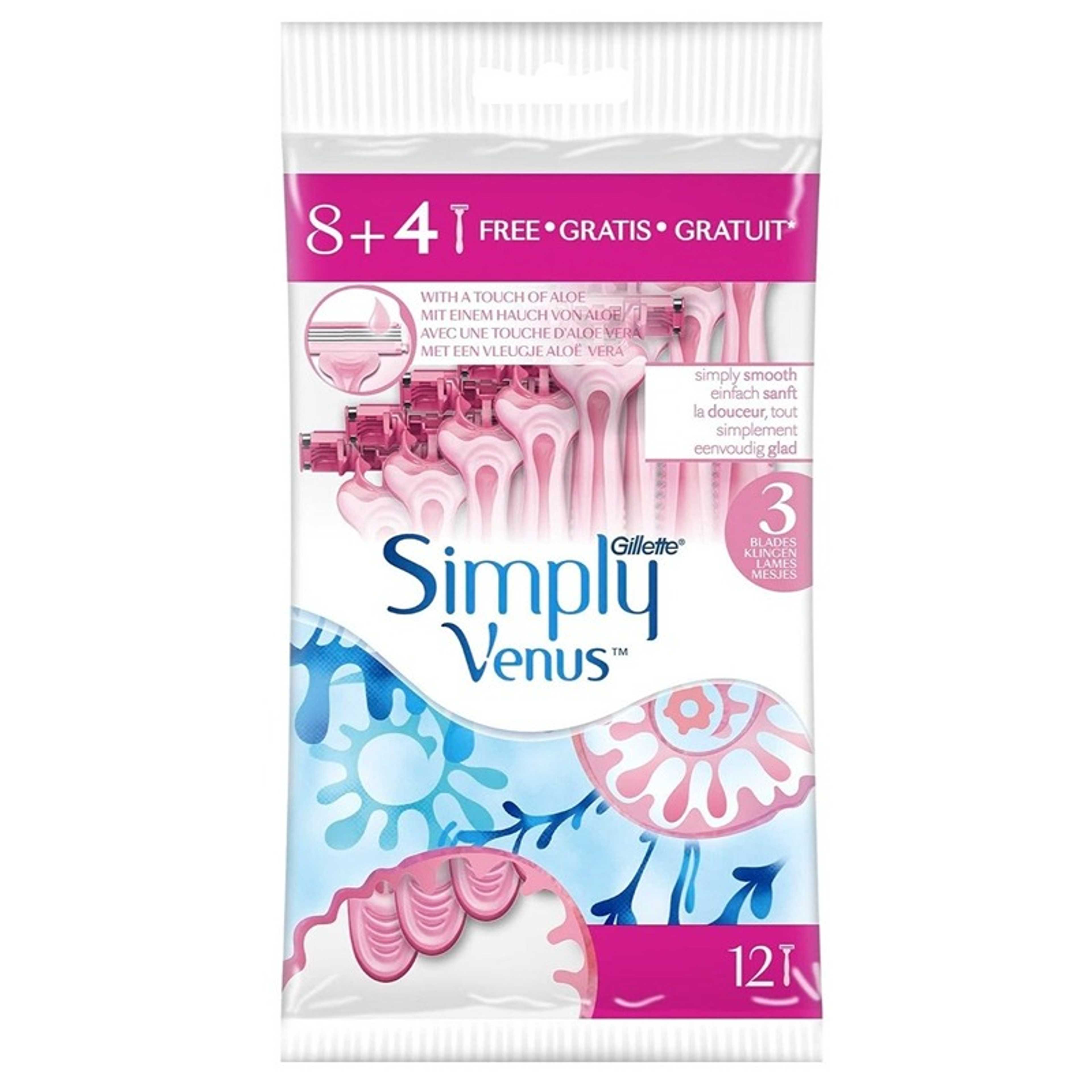 SIMPLY-Gillette Simply 3 Women's Disposable Razor 8+4 Count - Product Main Image