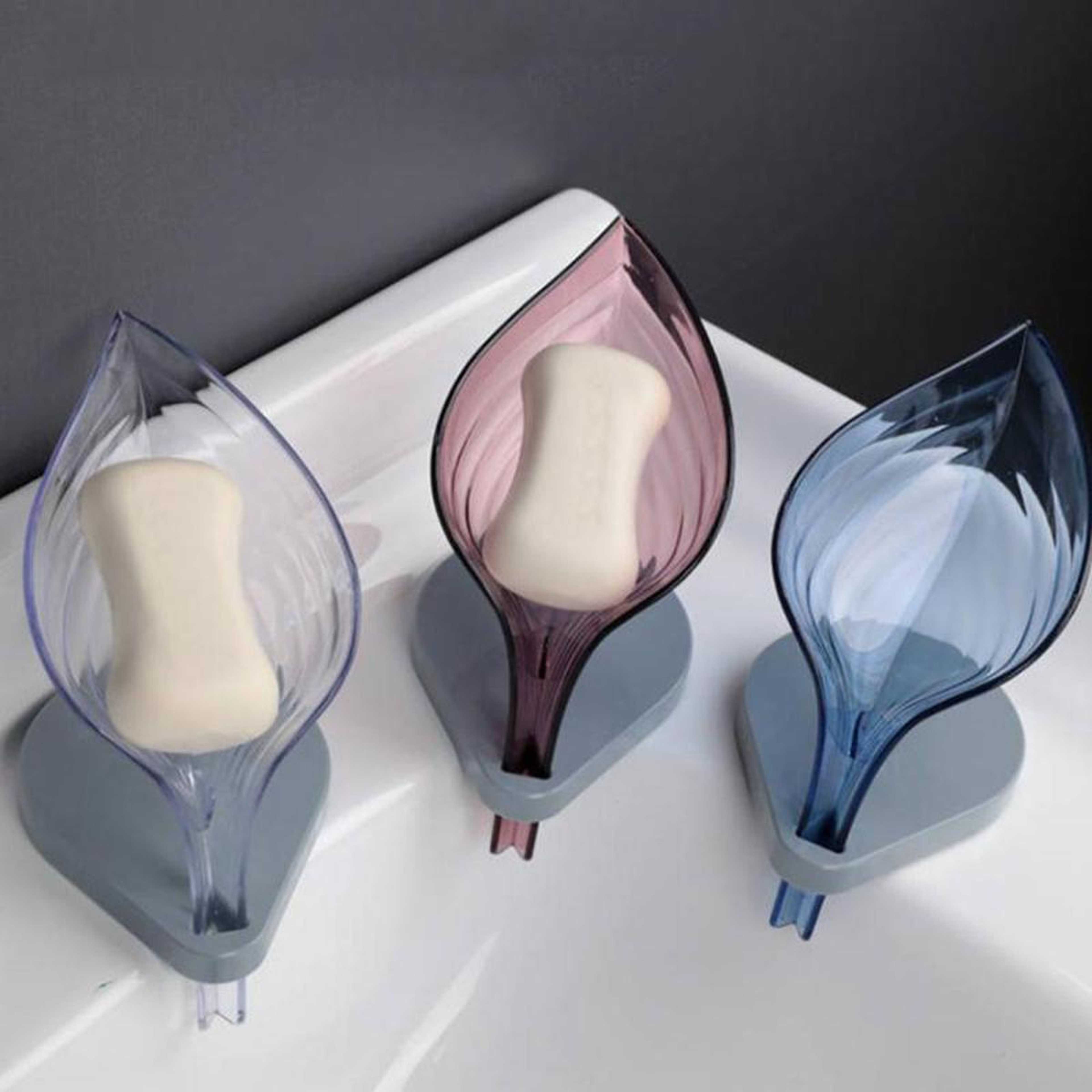 Leaf Shape Soap Holder, Self Draining Self Adhesive Soap holder ideal for Bathroom, Kitchen’s Dish Box, Sponge Holder with Suction Cups Anti-Collision, Plastic Self Draining Soap Saver :ONESTA GOODS: