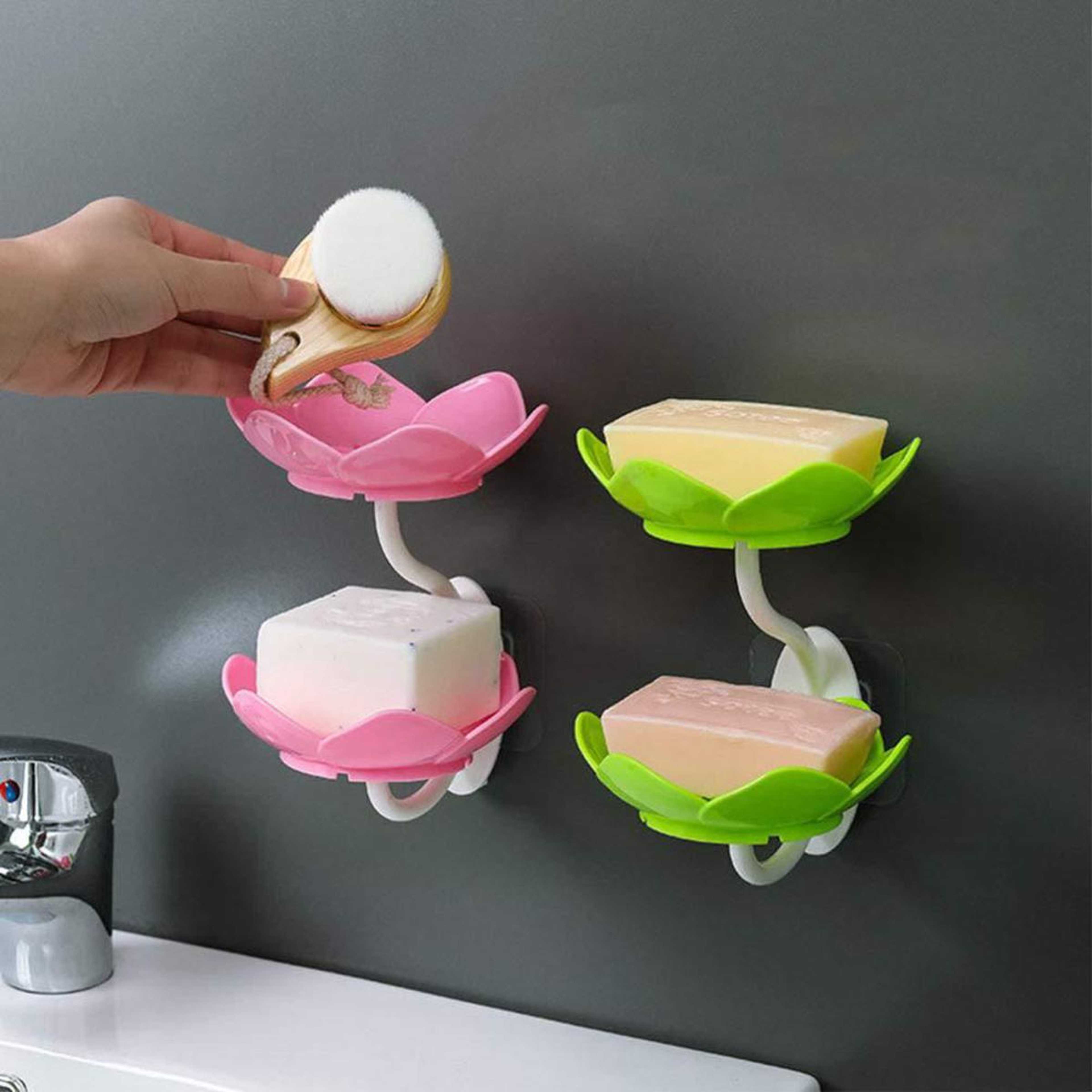 Soap Dishes Floral Shaped Design -Draining Bar Soap Holder for Shower Bathroom Kitchen Cute Soap Dish, Elegant Flower Shape Self Draining Soap Holder, Women Soft Silicone Holder for Bathroom, Kitchen, Shower Onesta Goods DD92