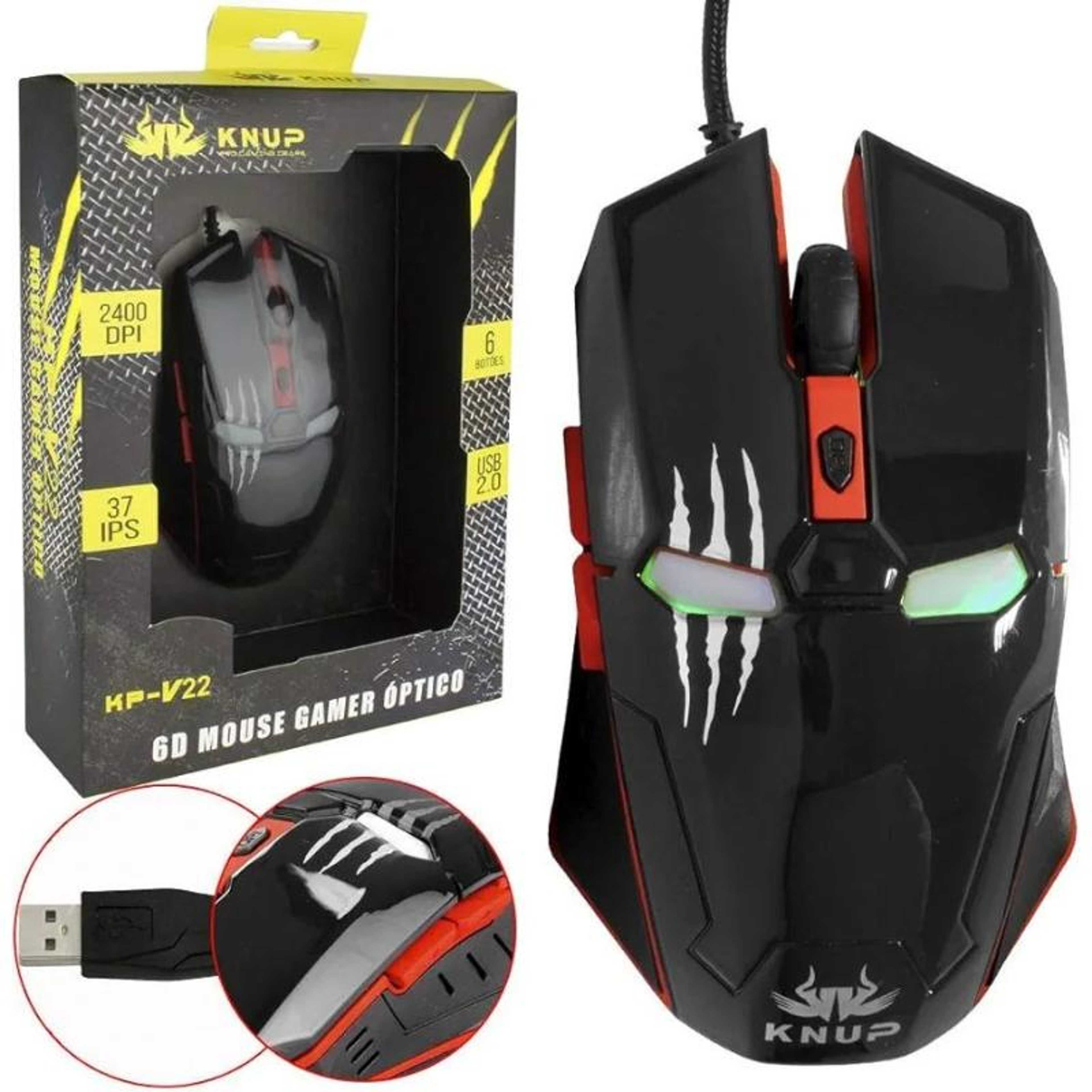 Knup KP-V22 6D Mouse Gamer Optico -IRON MAN with LED 6 buttons- 2400DPI