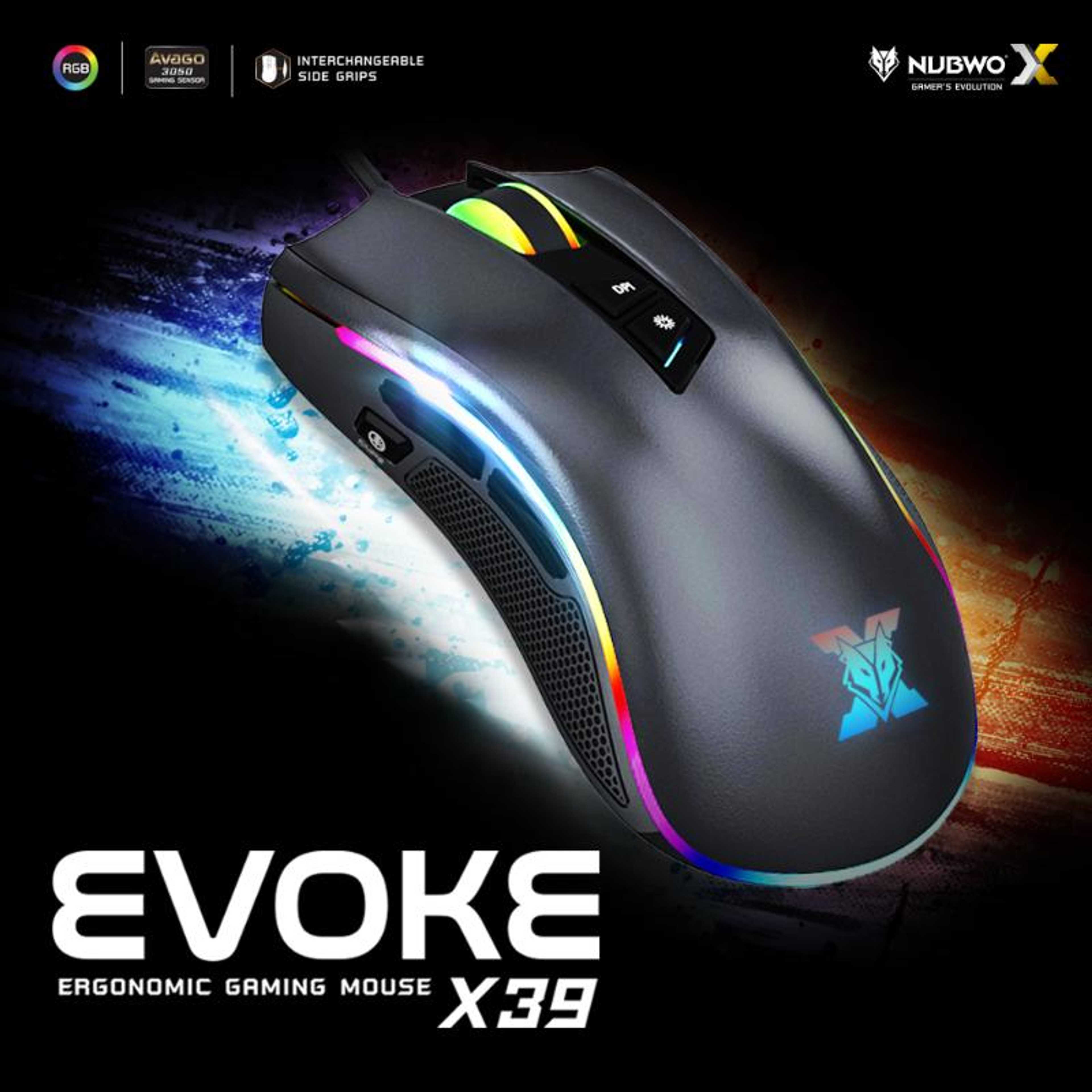 NUBWO X39 EVOKE Ergonomic Gaming Mouse-Avago 3050 Sensor-4000 DPI-1000hz Polling rate-Software Customization