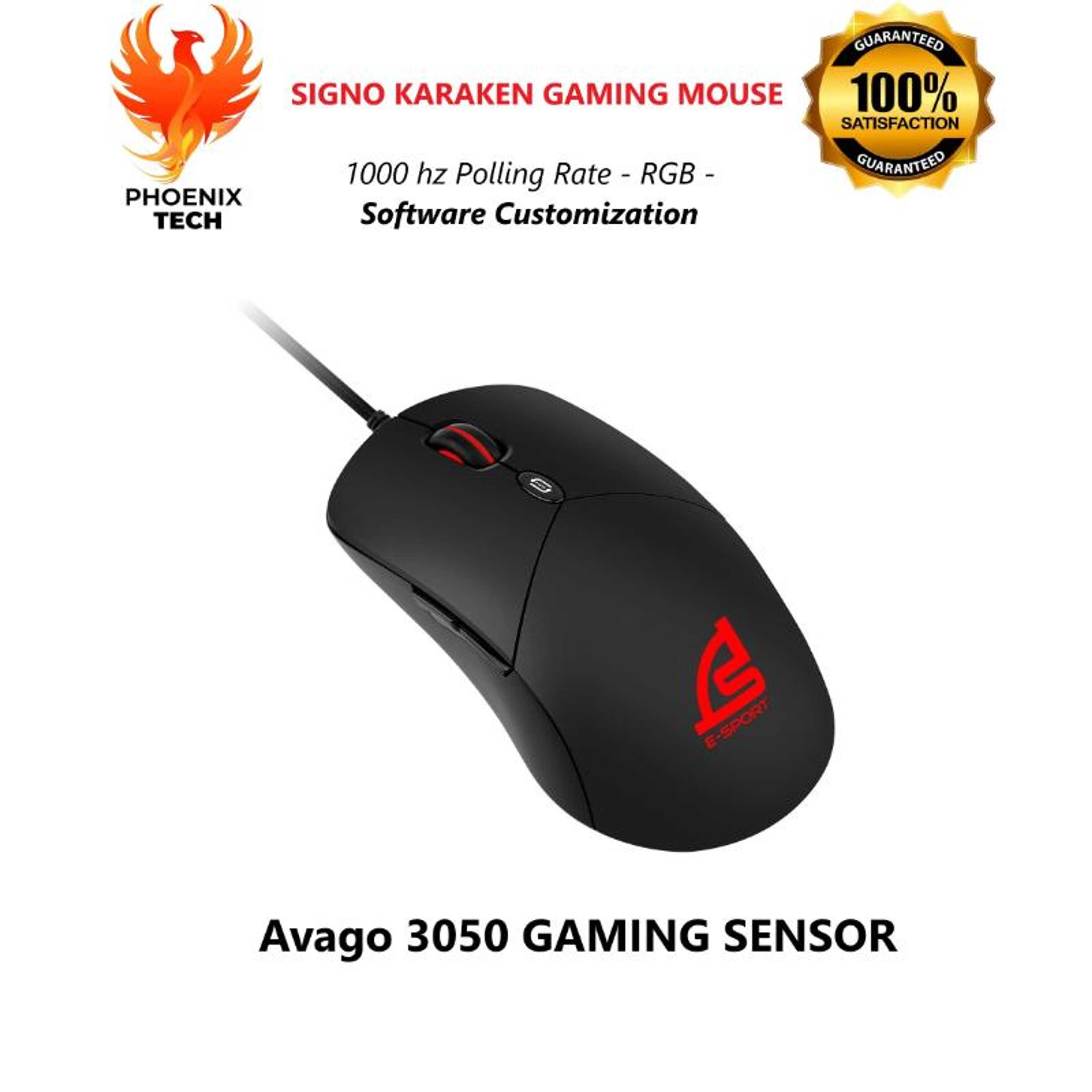 SIGNO Kraken USB Gaming Mouse Wired Ergonomic Design 16.8 Million RGB Lighting Real 1000-4000 DPI 6 Programmable Bottons PC And MAC For Windows 7/8/10/VISTA (GM-915)