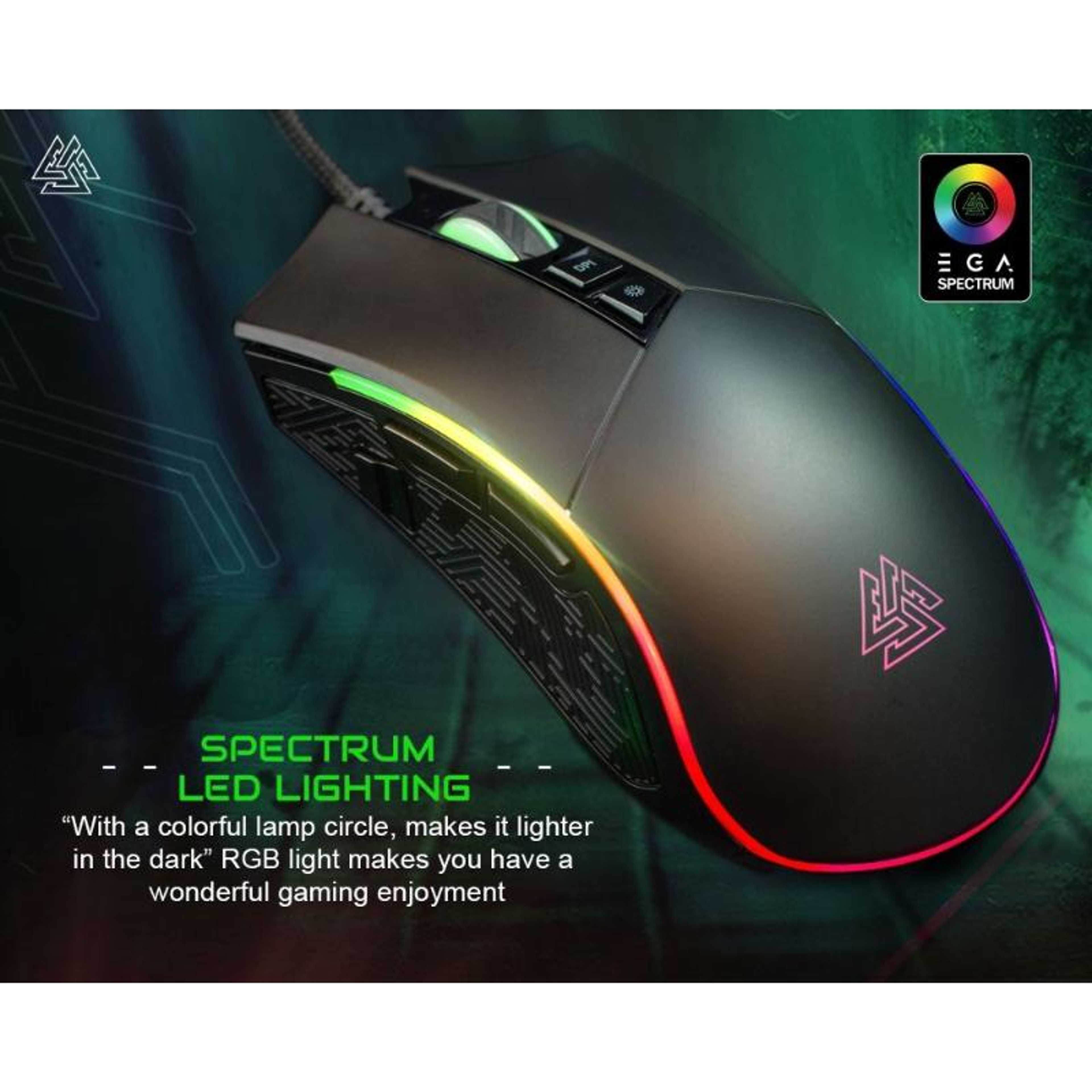 EGA Zone Type M6 Spectrum Blacklighting  Gaming Mouse- Chipset Sunplus 199IC With Memory Built-In -6400DPI