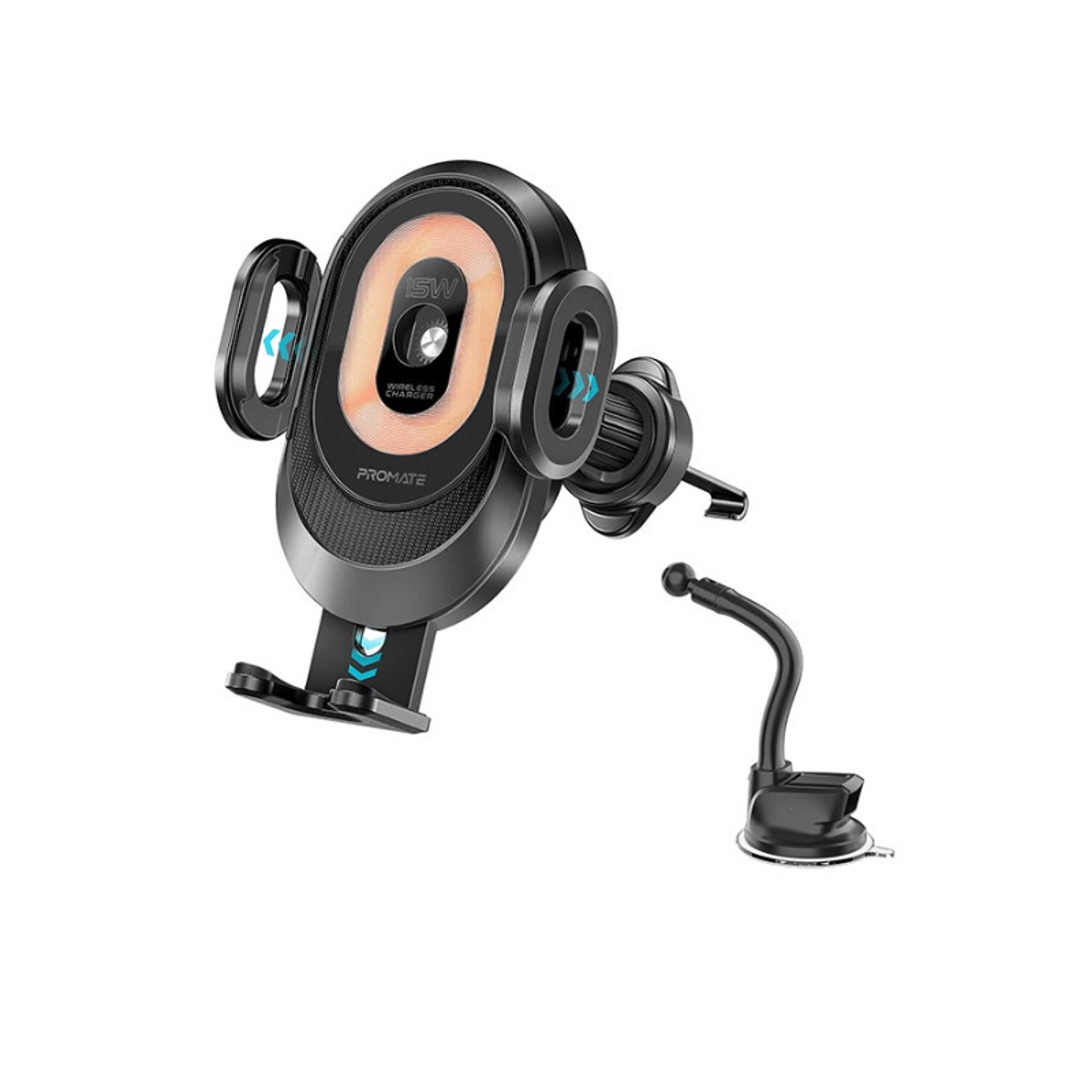 Wireless Car Charger 15W Auto-Clamping Qi Alignment Sensor Dashboard/Air Vent Car Charger Mount With Large Coil Black - Product Main Image