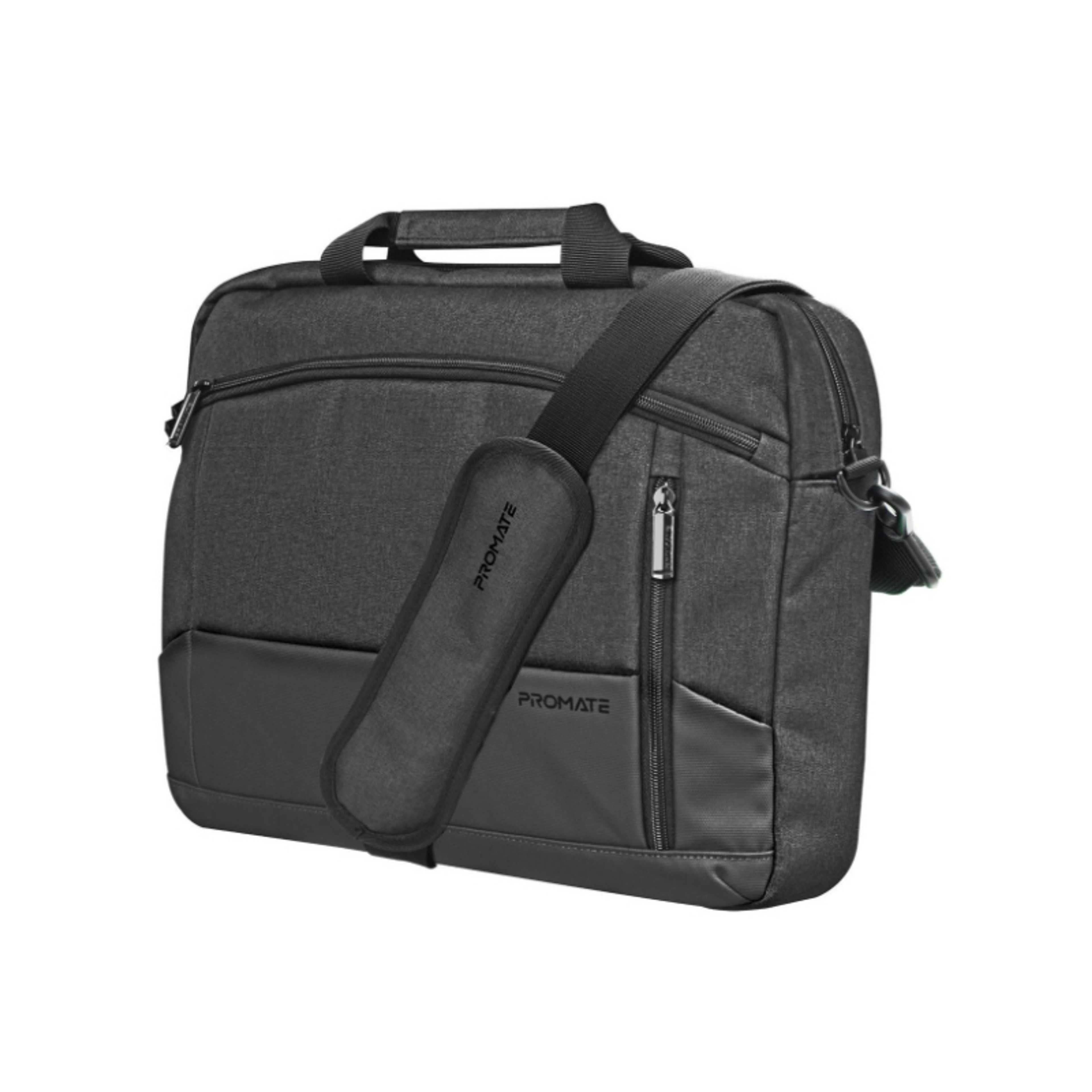 Promate Laptop Bag, Premium Durable Lightweight Messenger Bag, Front Pocket, Water-Resistance, Luggage Belt and Secure Zippers for 15.6-inch Laptops, Tablets, Satchel-MB.Black - Product Main Image