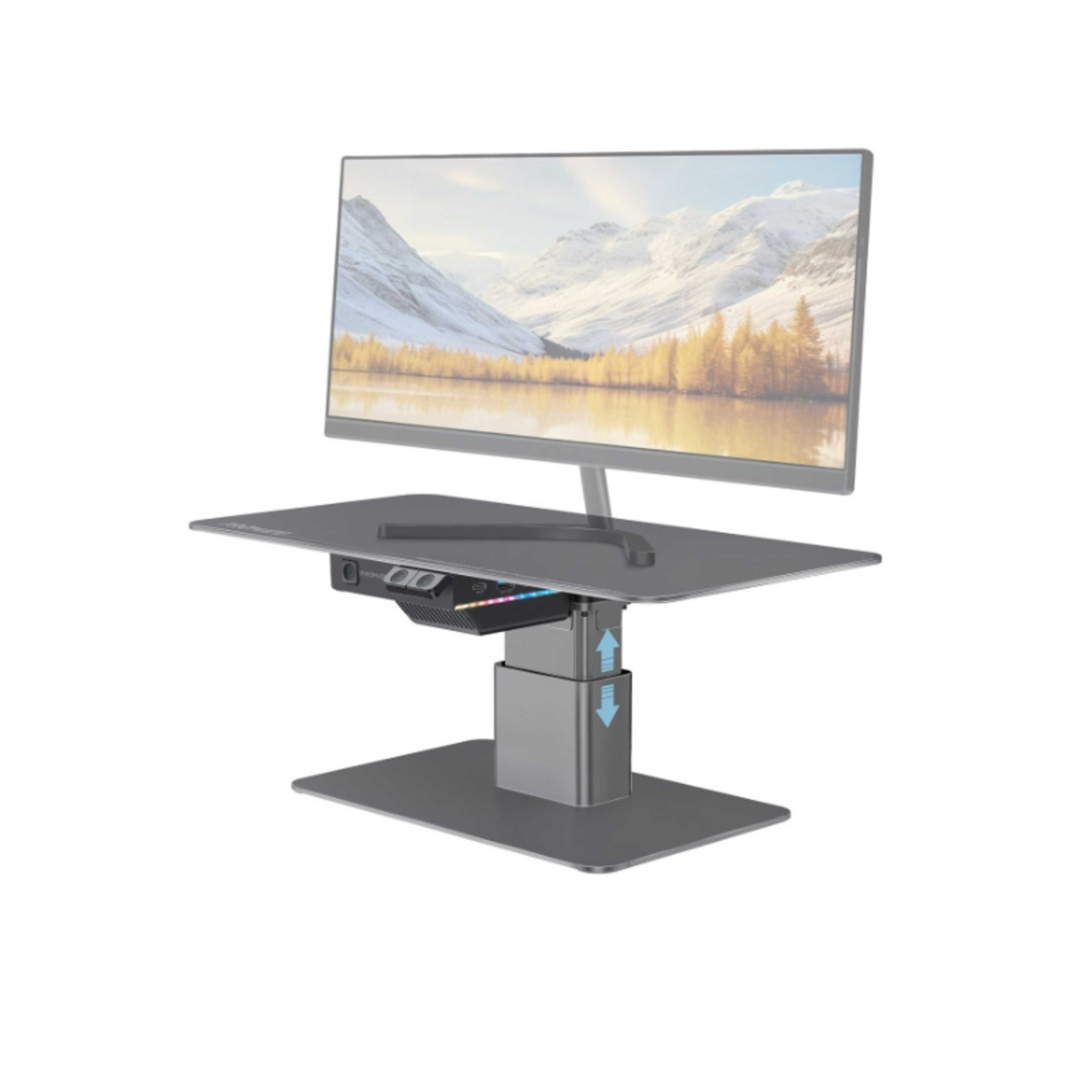 8-In-1 Electric Monitor and Laptop Riser Stand, Multi-functional Adjustable Height with Built-In USB Hub, 18W USB-C Power Delivery Port,  5Gbps USB 3.0 Data Transfer Port with RGB light,Raizer Grey - Product Main Image