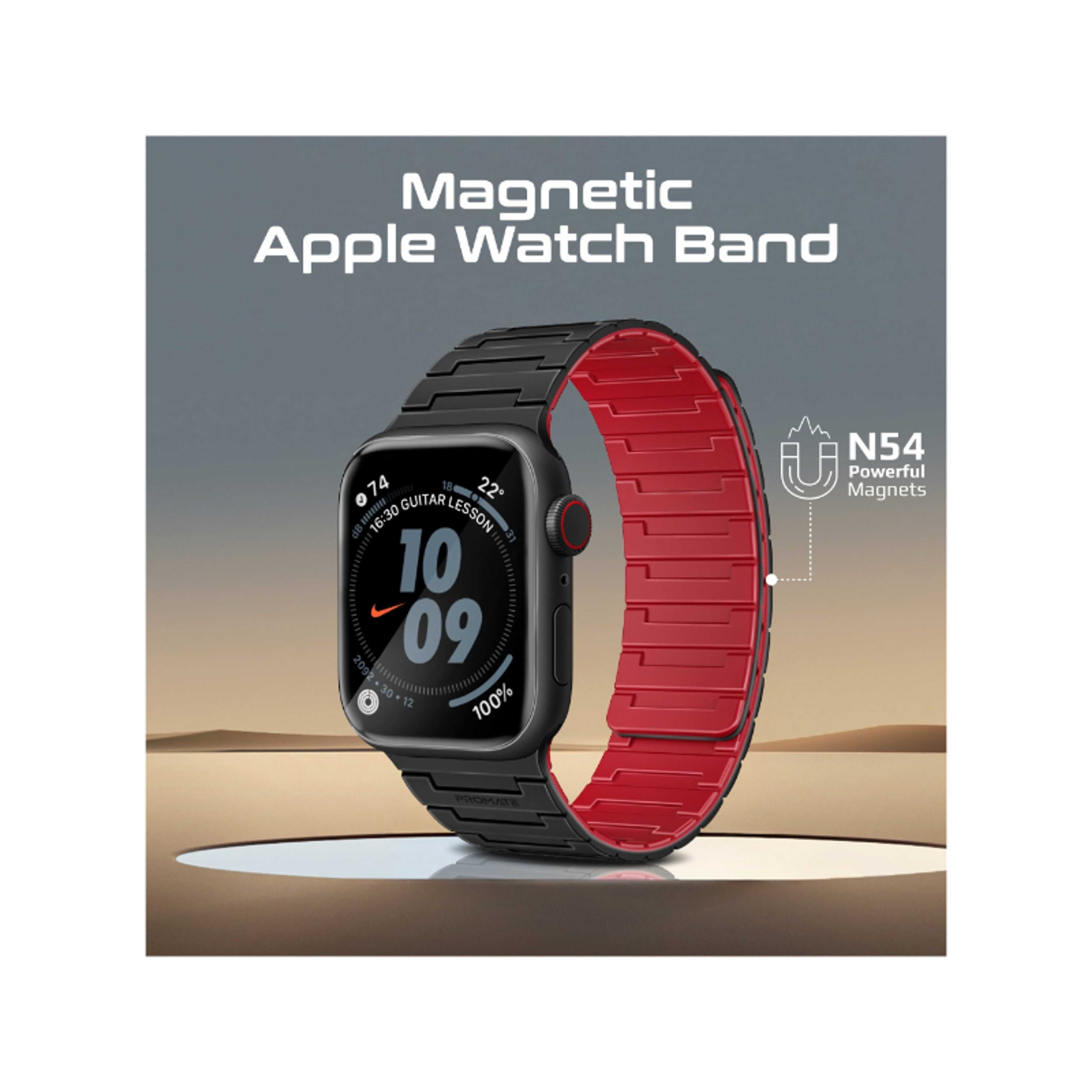 Premium Magnetic Silicone Watch Band, Powerful N52+ Magnets, Scratch-Resistant UV-coated silicone, Compatible with All Apple Watch Sizes and Series Including Ultra, MagBand-MS Black - Product Main Image
