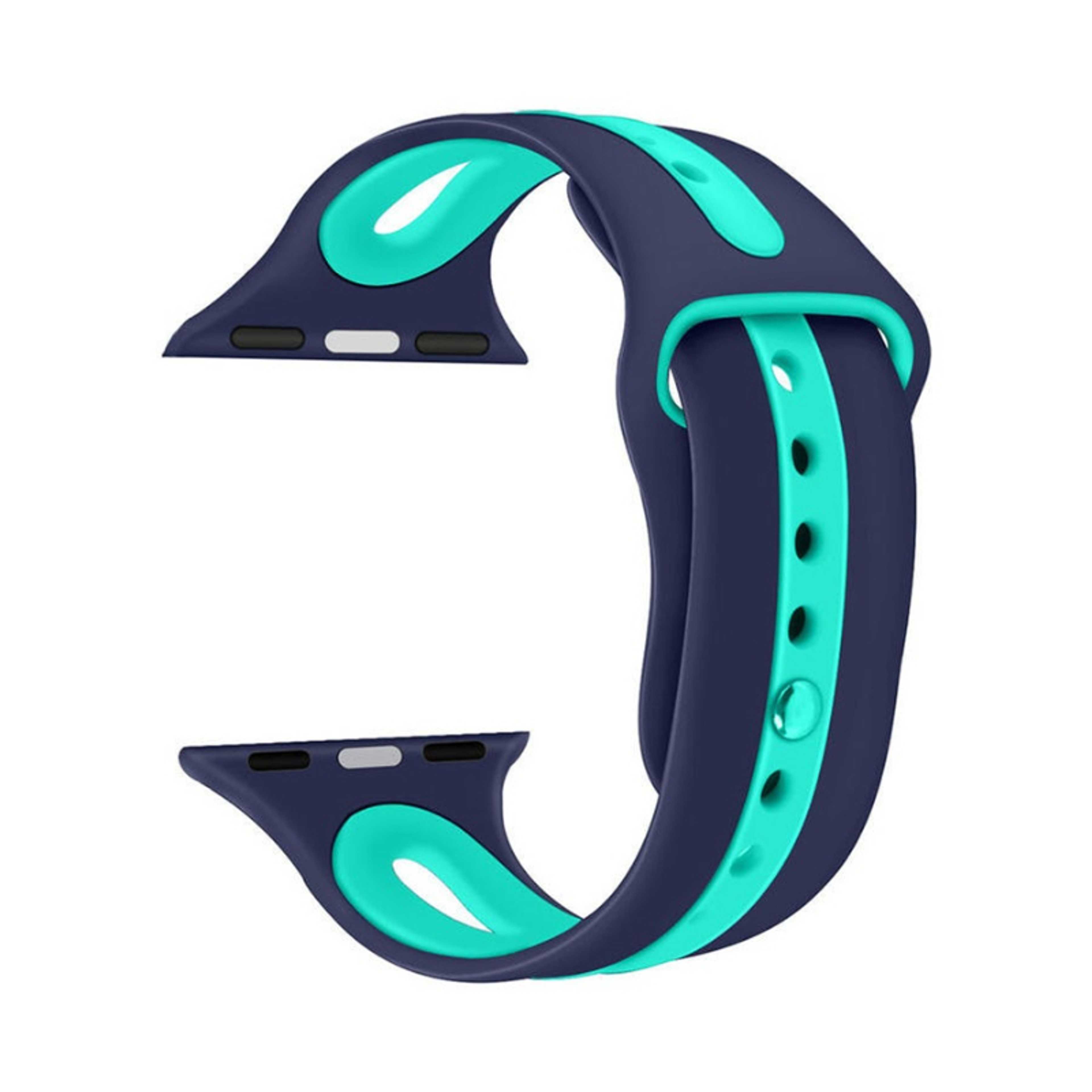 Promate Silicone Watch Strap, Sporty Dual Toned Soft Rubber Sweat Resistant Replacement Apple Watch 38mm/40mm Band with Adjustable Pin and Tuck Closure for Apple Watch Series 1/2/3/4/5 Medium/Large, HIPSTER-38ML Blue Turquoise - Product Main Image