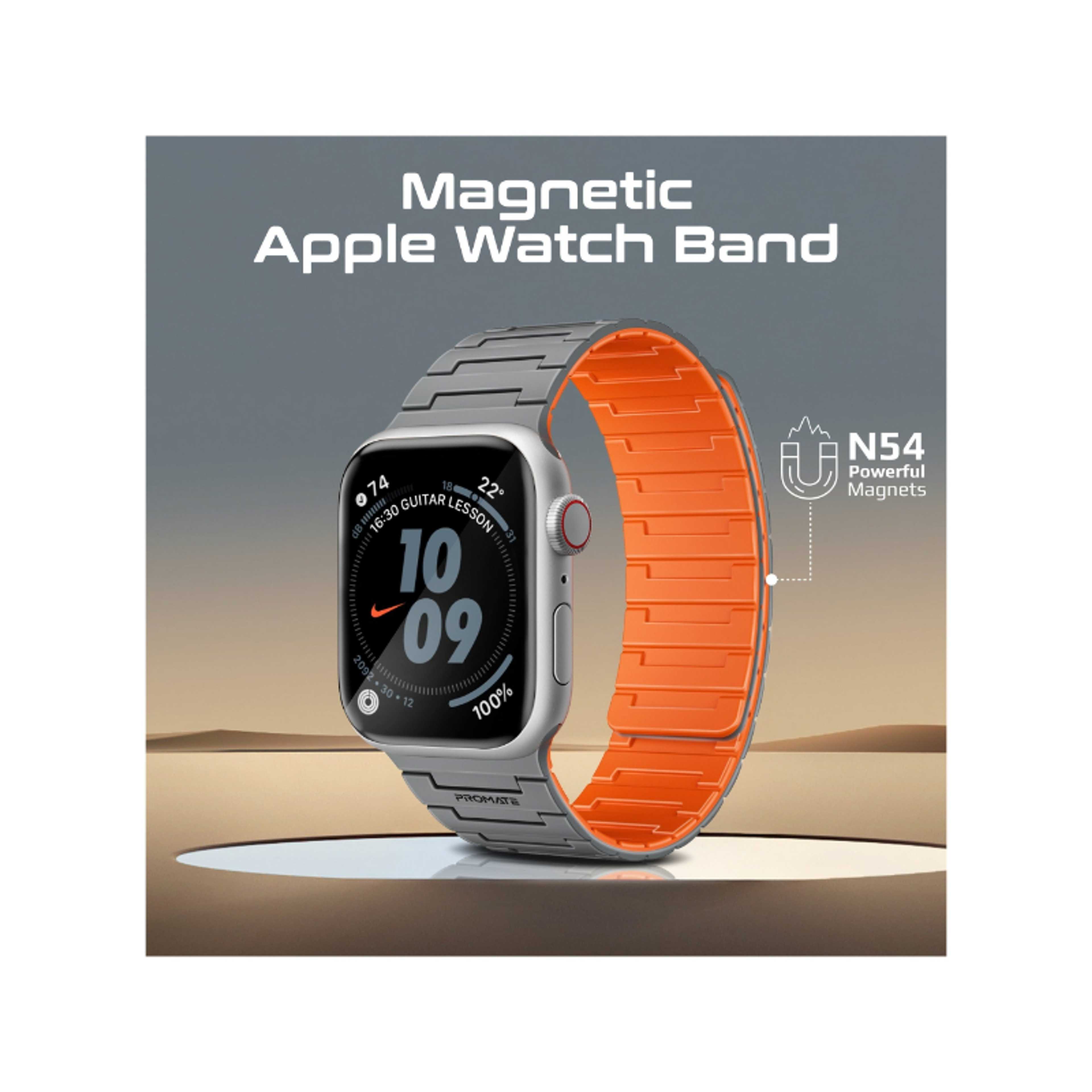 Premium Magnetic Silicone Watch Band, Powerful N52+ Magnets, Scratch-Resistant UV-coated silicone, Compatible with All Apple Watch Sizes and Series Including Ultra, MagBand-MS Grey - Product Main Image