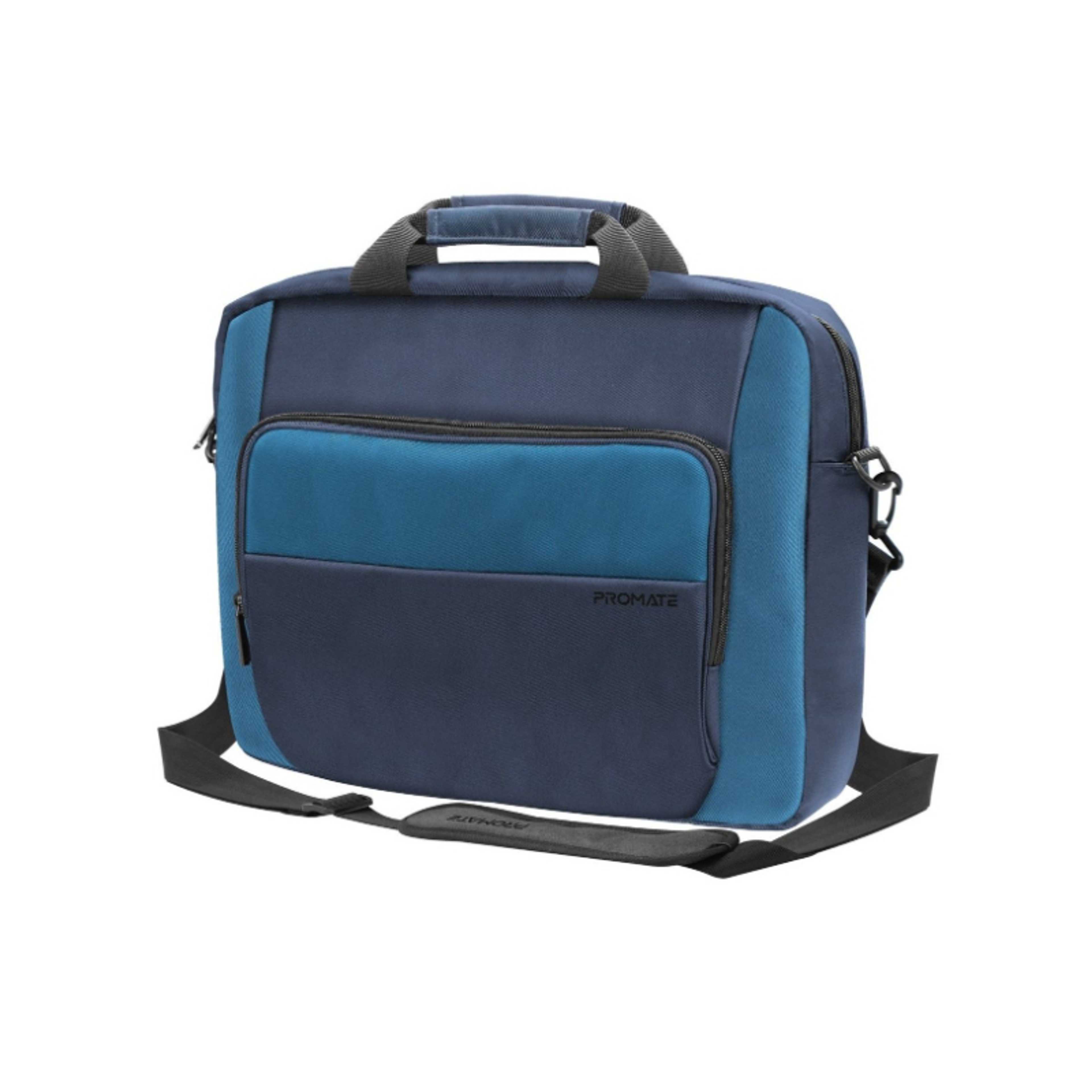 Promate Laptop Bag, Premium Durable Lightweight Messenger Bag with Multiple Spacious Compartments, Water-Resistance, Luggage Belt and Secure Zippers for 15.6-inch Laptops, Tablets, Limber-MB.Blue - Product Main Image