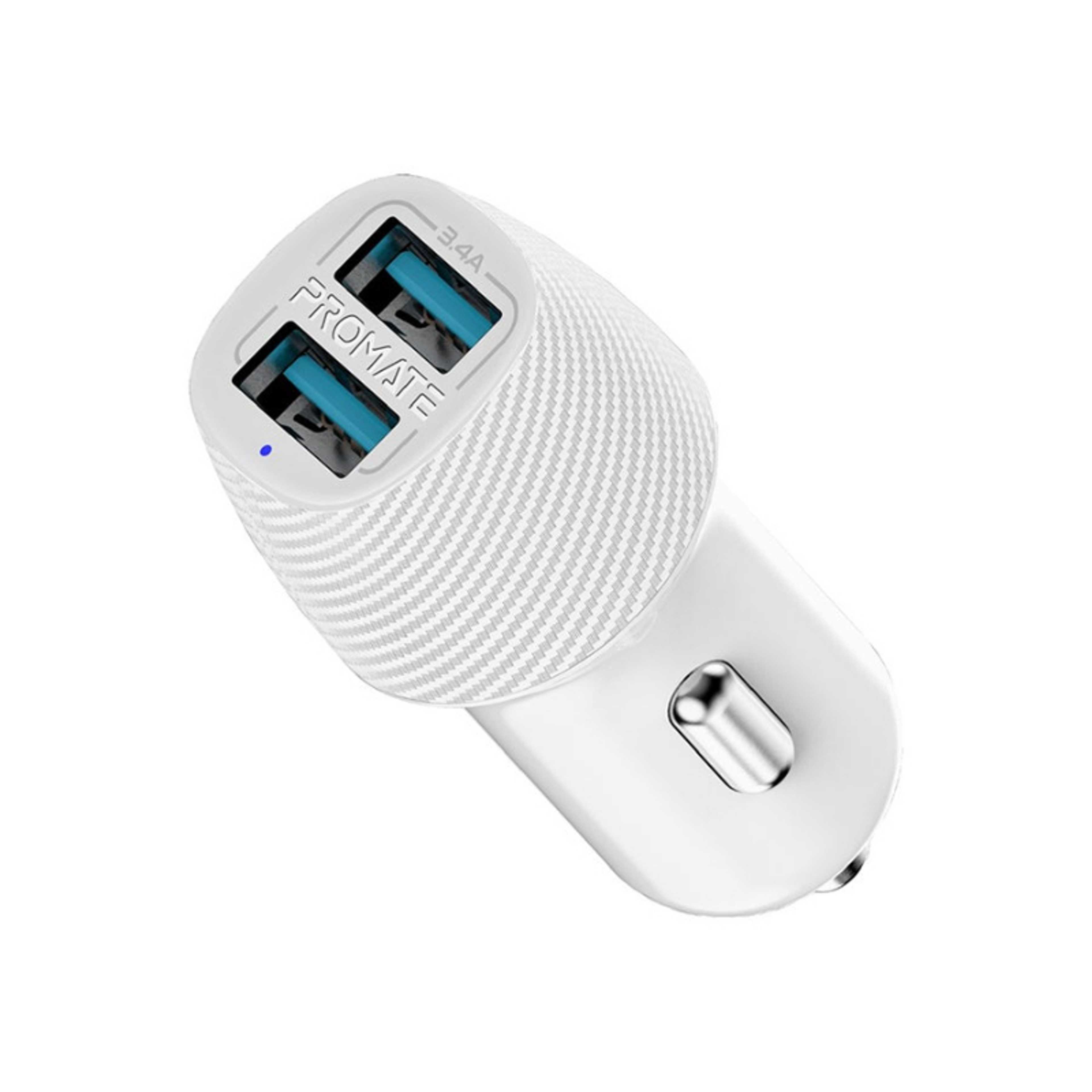 3.4A Car Charger, Universal Compact 3.4A Fast Charging Car Adapter with Smart Output Compatible and Short Circuit Protection for Smartphones, Tablet, All USB Enabled Devices, VolTrip-Duo White/Silver - Product Main Image