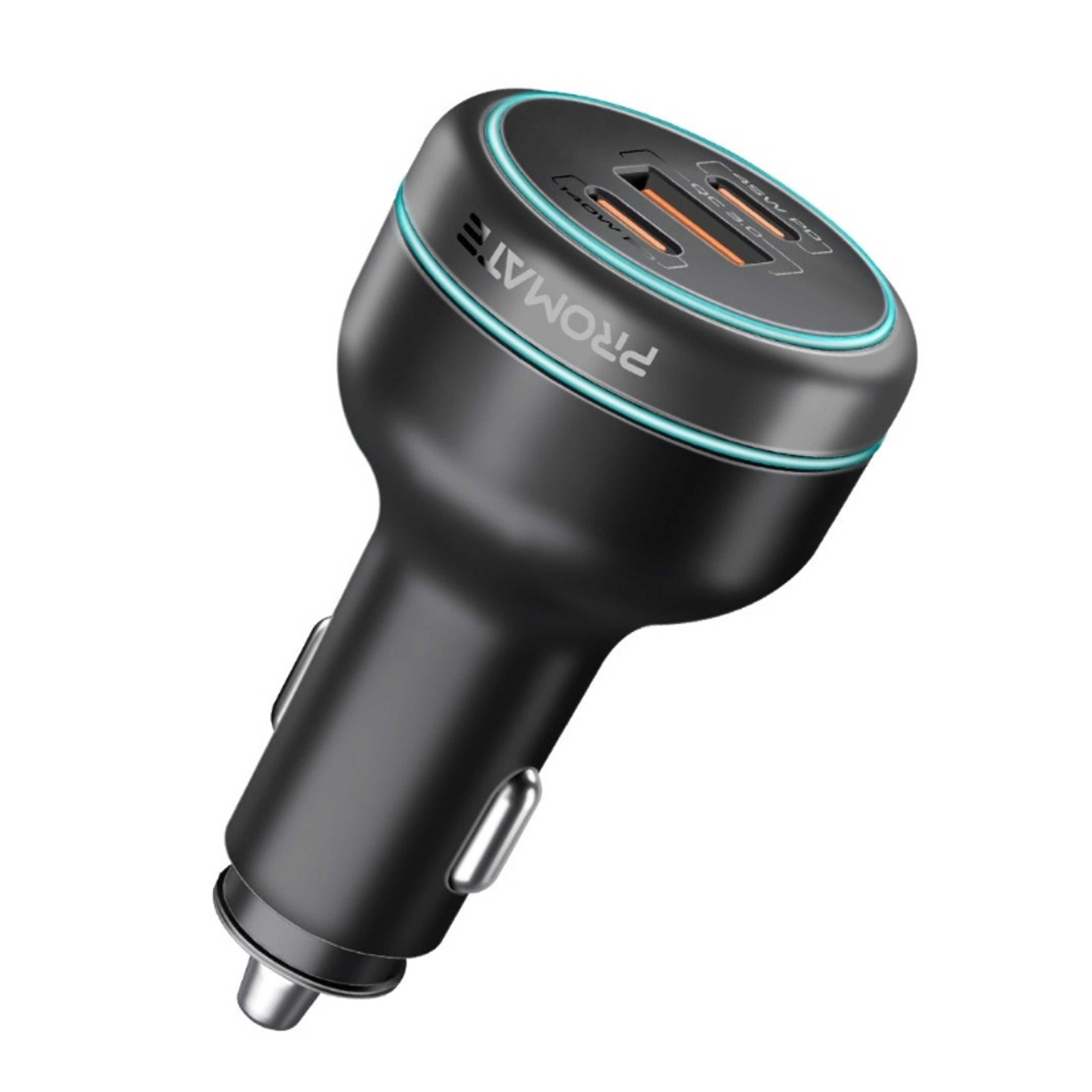 Car Charger 230W Power Delivery, Rapid Charger With Dual USB-C Port 140W / 45W, and USB-A 3.0 - 45W, for Laptop, Smartphone, PowerDrive-230 Black - Product Main Image