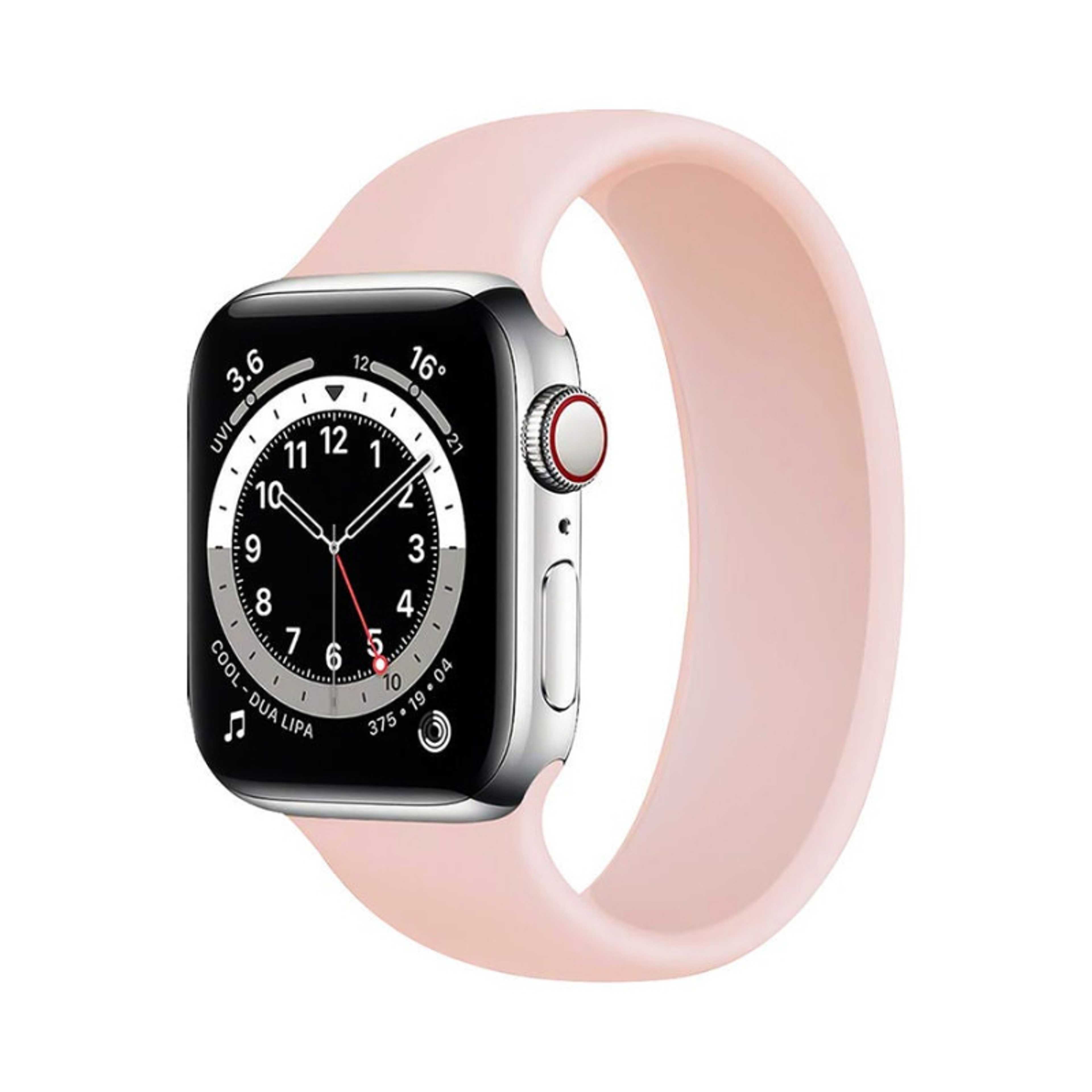 Solo Loop Strap for Apple Watch 42mm/44mm, Durable Stretchy Silicone Loop Sport Wristband with Sweat-Proof Design for Apple Watch Series 1, 2, 3, 4, 5, 6, SE, Size-Medium, Loop-44M Pink - Product Main Image