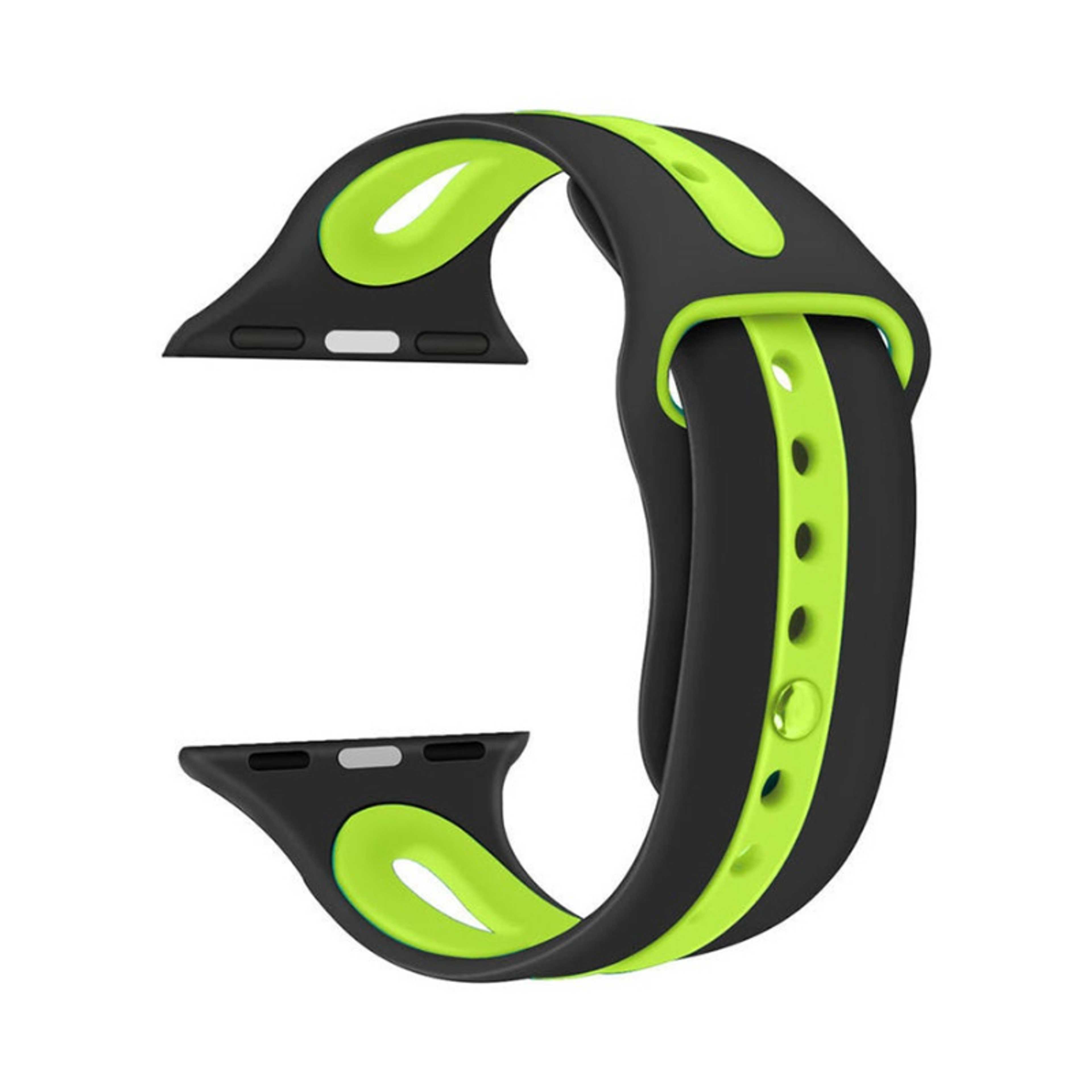 Promate Silicone Watch Strap, Sporty Dual Toned Soft Rubber Sweat Resistant Replacement Apple Watch 38mm/40mm Band with Adjustable Pin and Tuck Closure for Apple Watch Series 1/2/3/4/5 Medium/Large, HIPSTER-38ML Black Green - Product Main Image