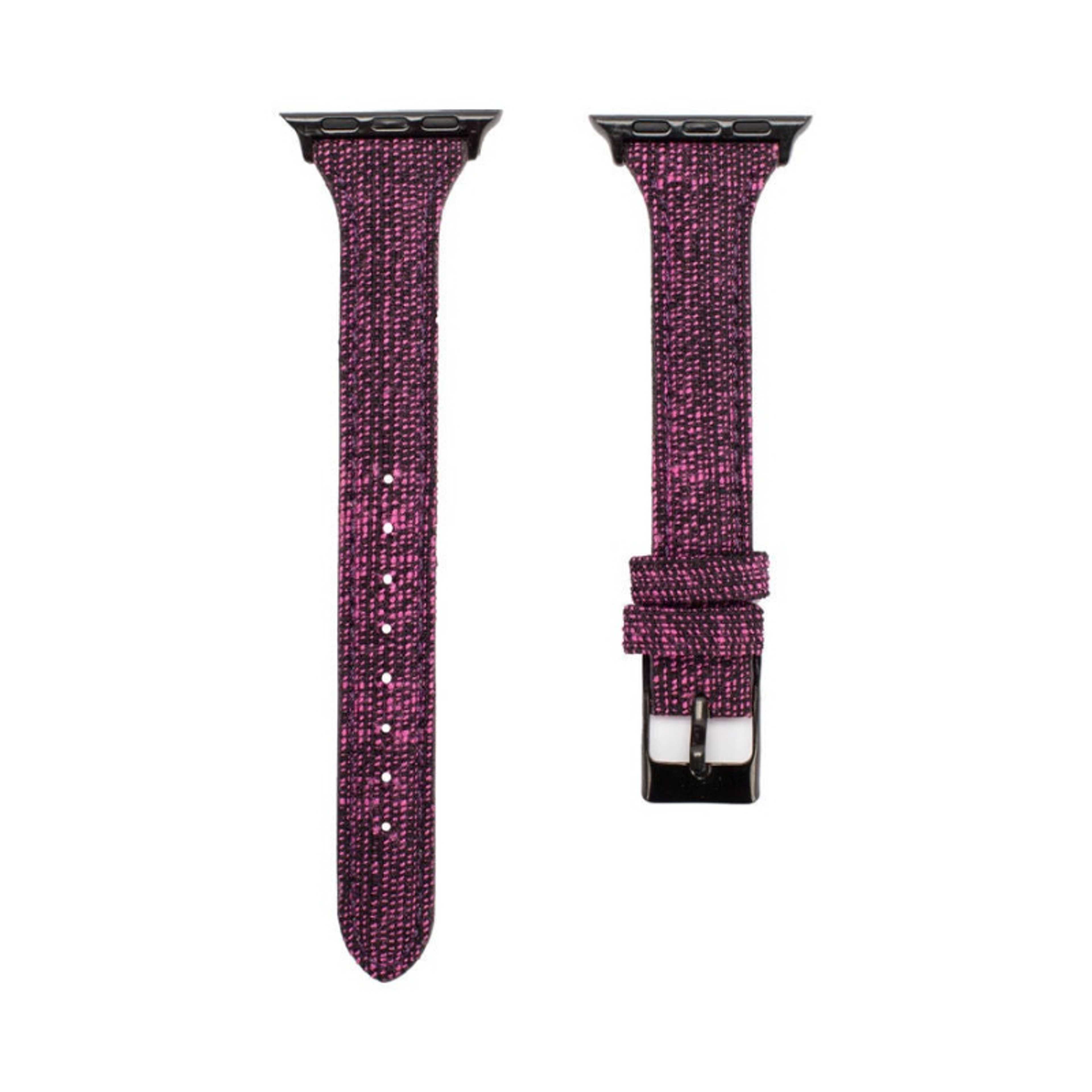 Trendy Canvas Styled With Leather Wristband Replacement For Apple Watch Strap Purple - Product Main Image