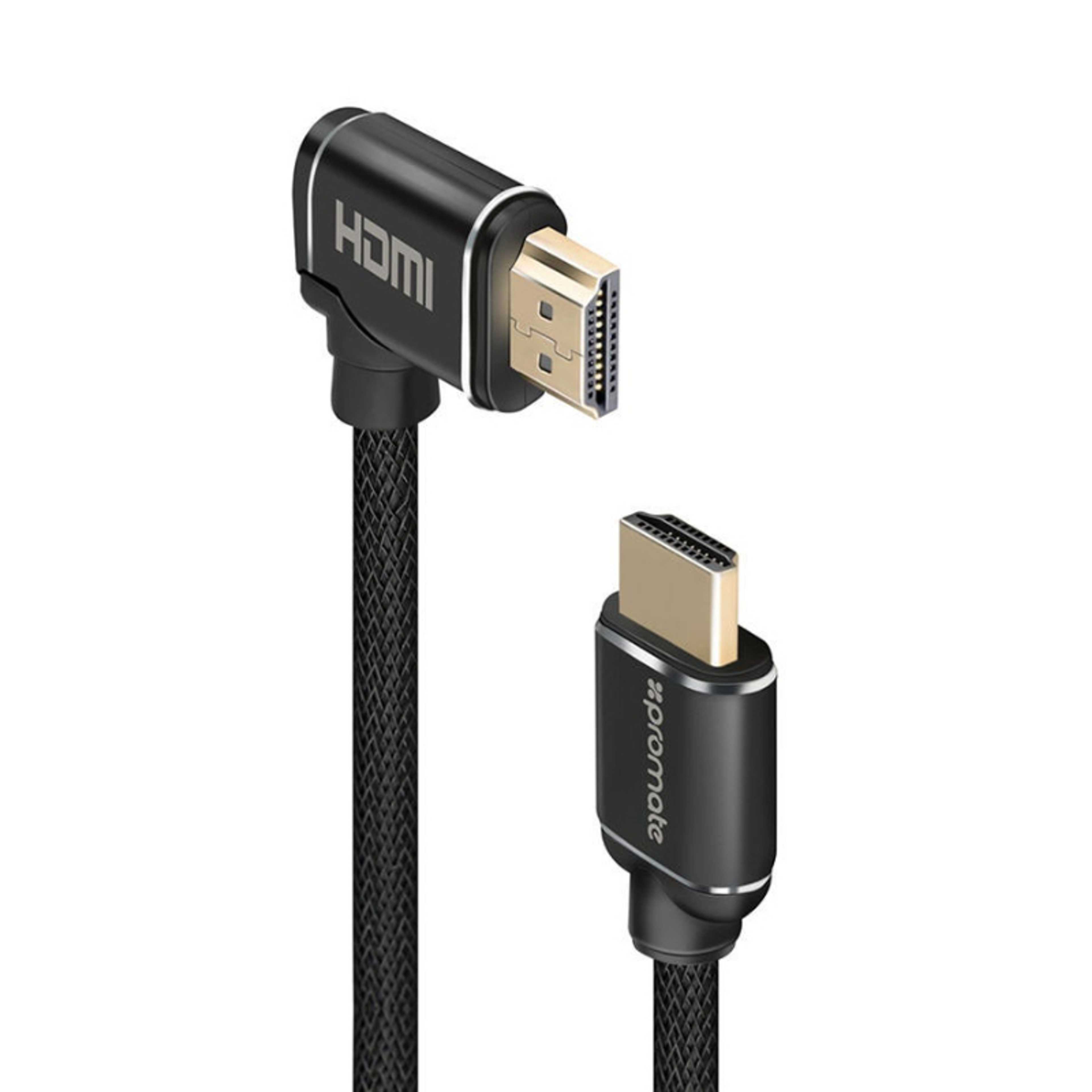 Promate HDMI Cable, High-Speed 90 Degree Right-Angle 4K HDMI 5 Meter Cable with 3D Video Support and 24K Gold Plated Connectors, proLink4K1-500 Black - Product Main Image