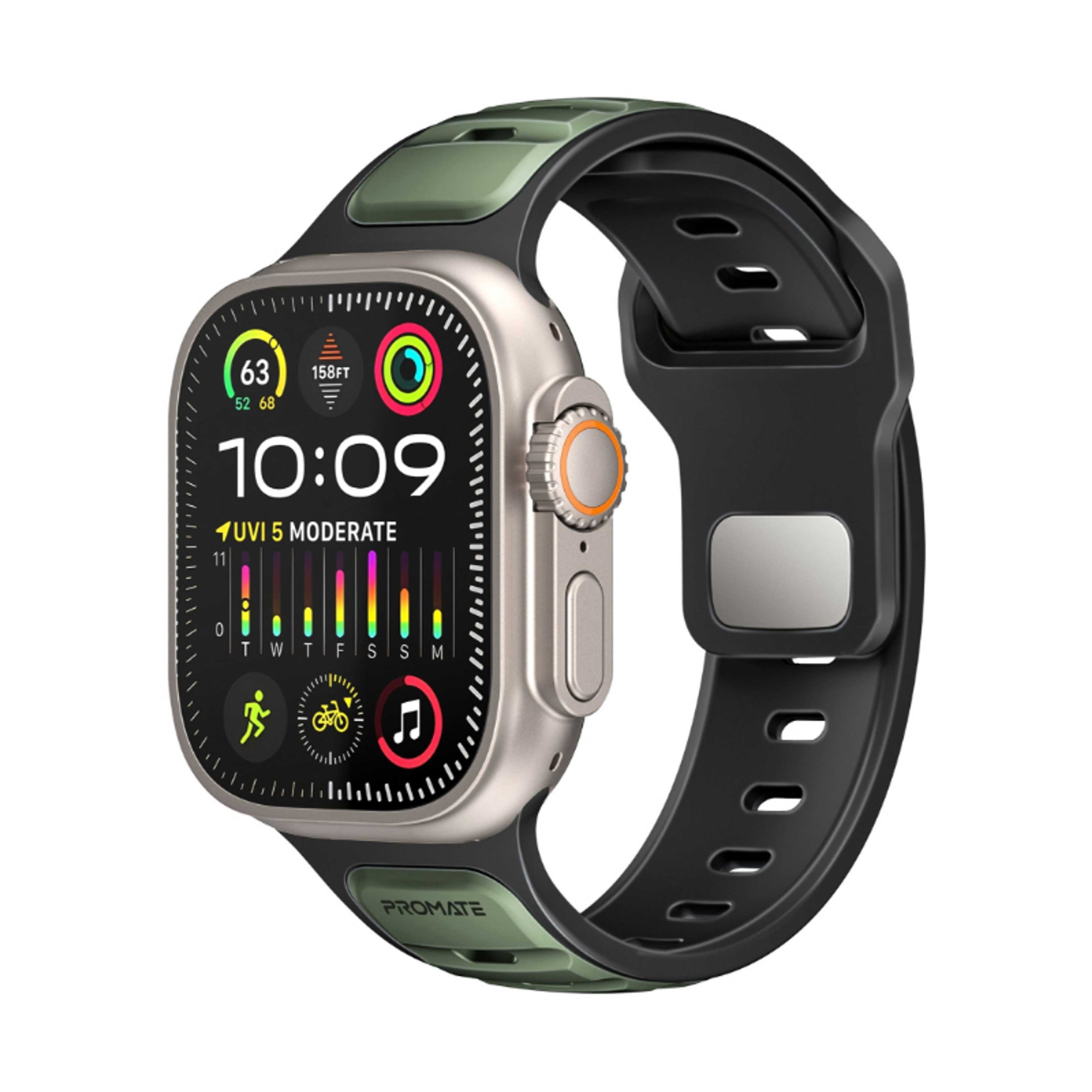 Dual-Colour Apple Watch Band with Dust-Proof UV Treated Surface, Rust-Resistant Stainless-Steel Buckle, Durable Silicone Construction, All Sizes Compatibility, SiliBand-DC Green - Product Main Image