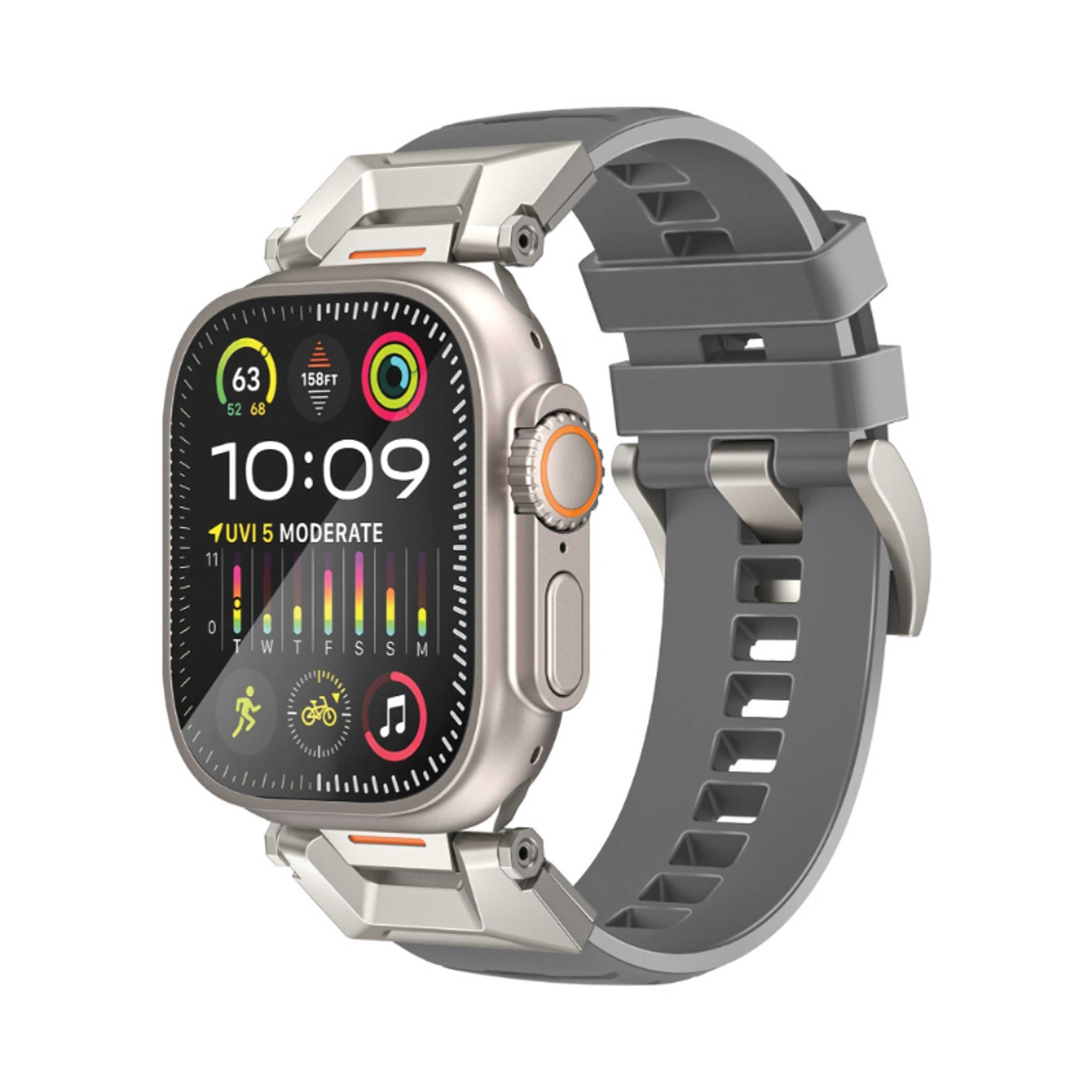 Adjustable Apple Watch Band with High-Grade SUS 304 Stainless-Steel Connectors and Buckle, Scratch-Resistant Rubber Strap, Universal Compatibility, Multi-Hole Strap and Corrosion, SilicaBand-Pro Grey - Product Main Image