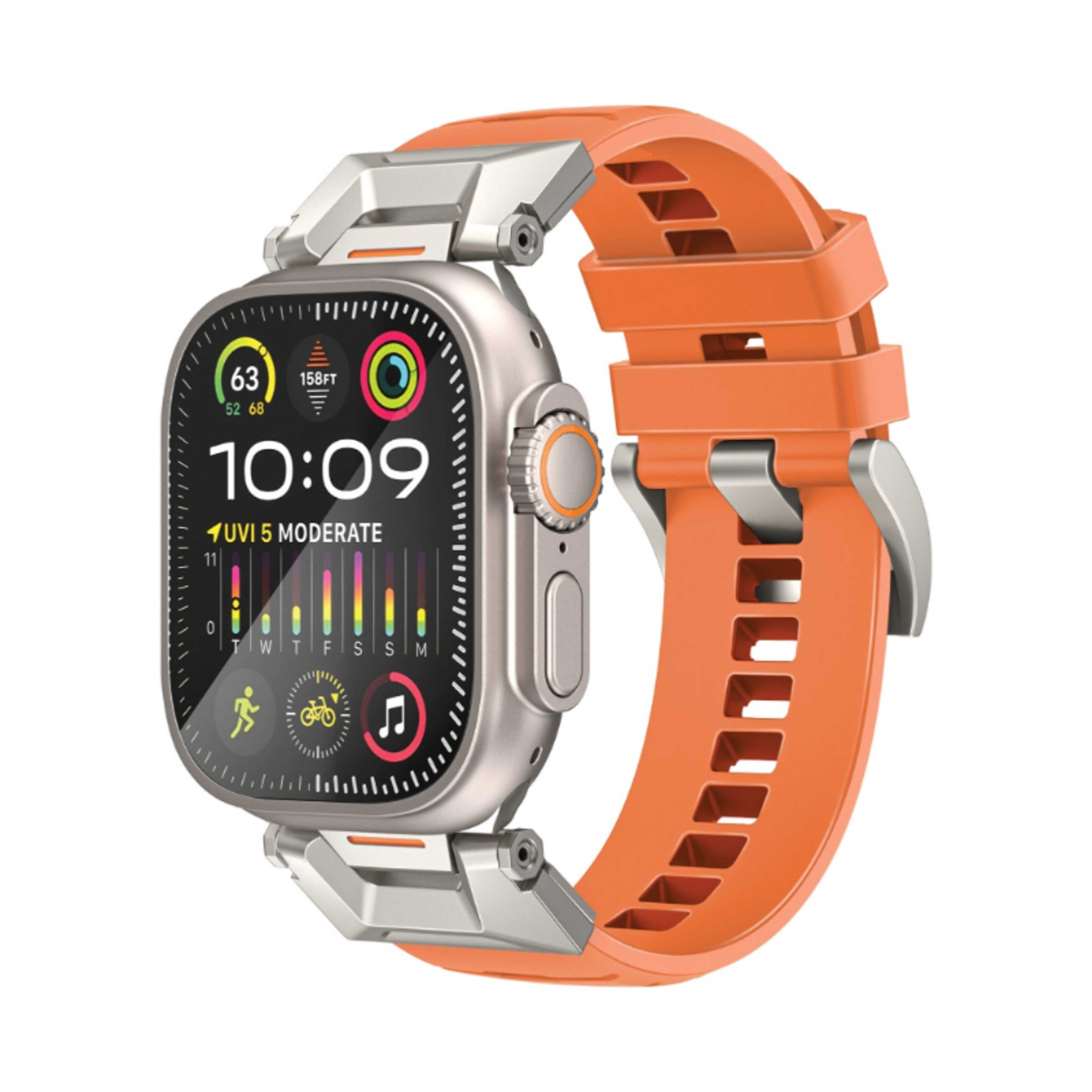 Adjustable Apple Watch Band with High-Grade SUS 304 Stainless-Steel Connectors and Buckle, Scratch-Resistant Rubber Strap, Universal Compatibility, Multi-Hole Strap and Corrosion, SilicaBand-Pro Orange - Product Main Image