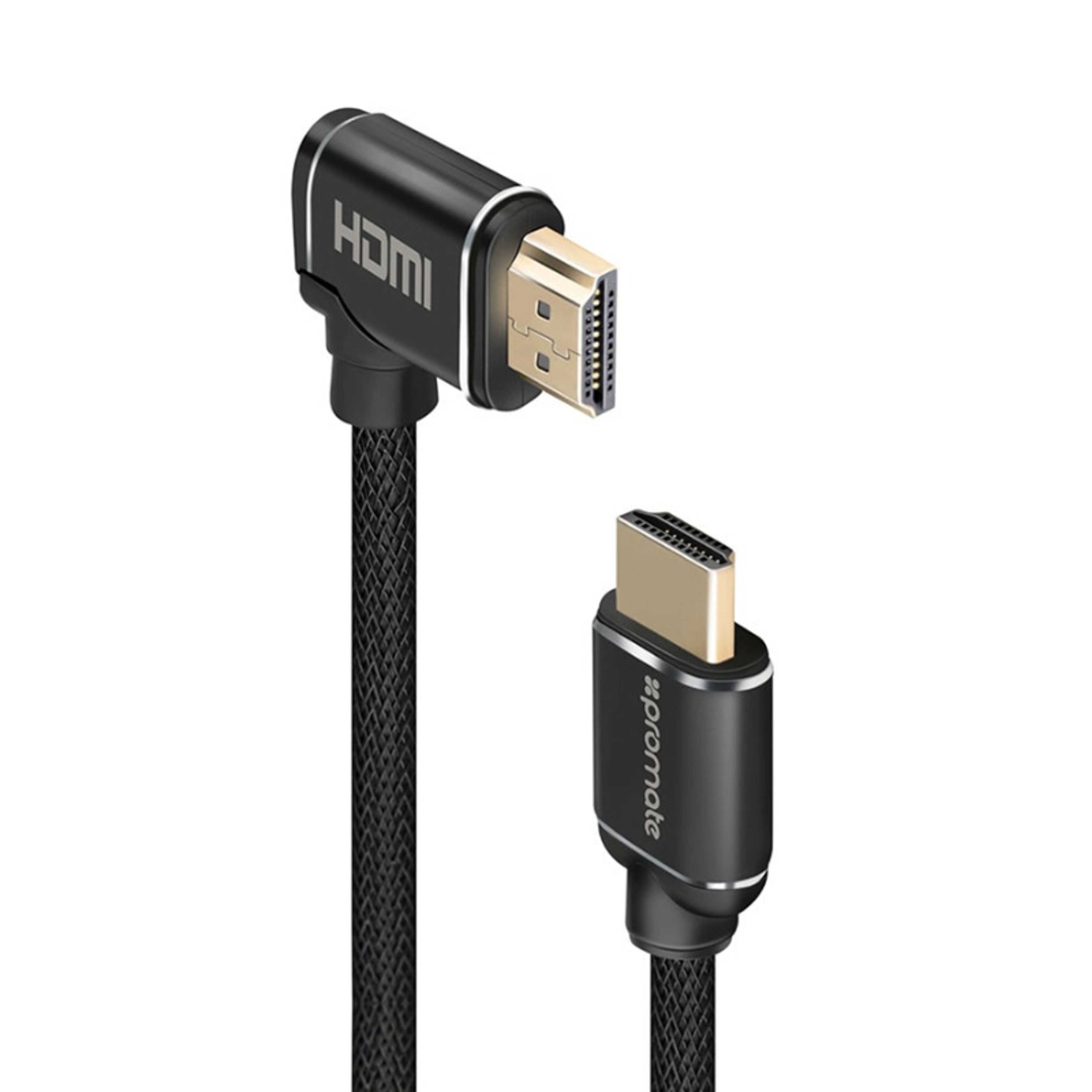 Promate HDMI Cable, High-Speed 90 Degree Right-Angle 4K HDMI 1.5 Meter Cable with 3D Video Support and 24K Gold Plated Connectors, proLink4K1-150 Black - Product Main Image