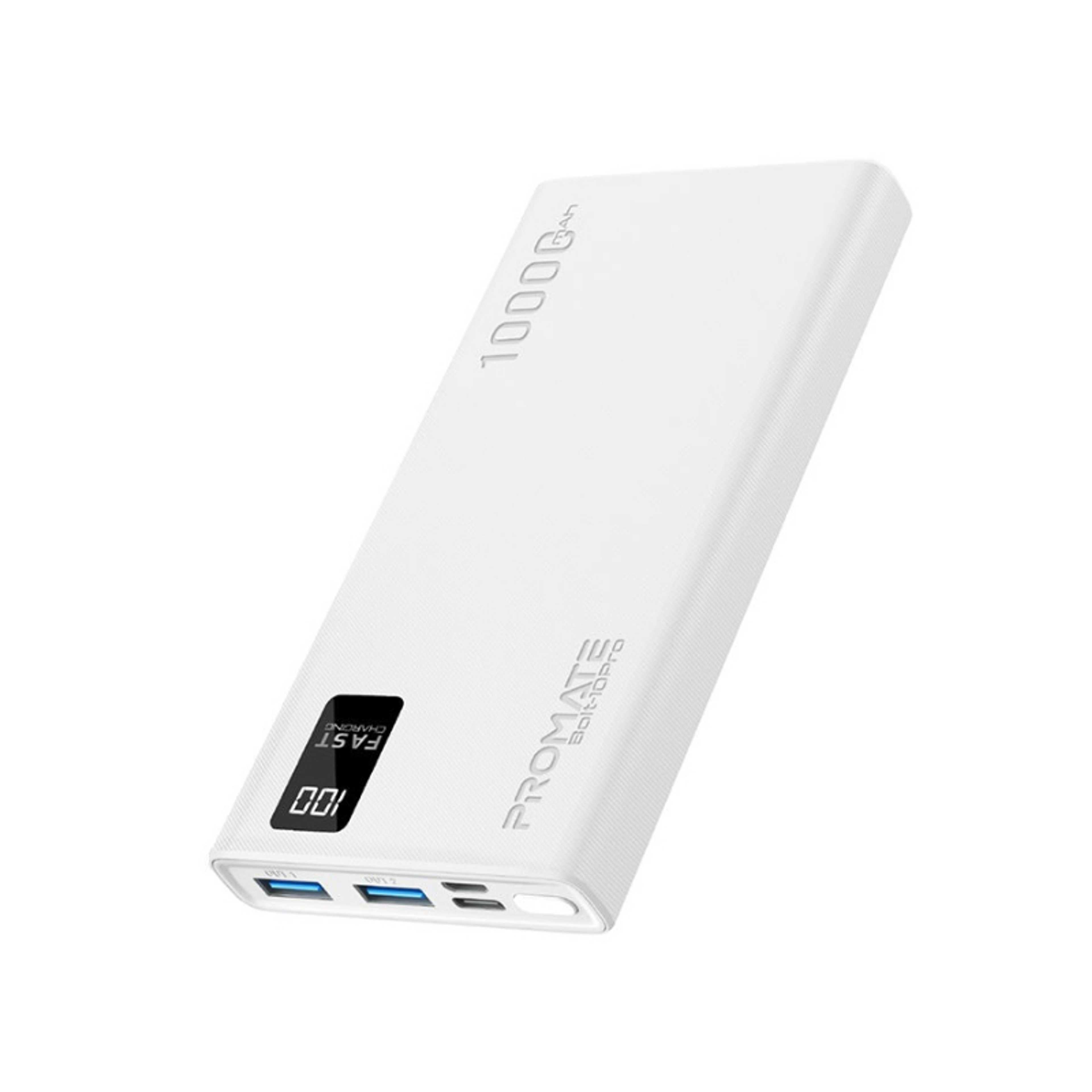 10000.0 mAh Bolt 10000mAh Compact Smart Charging Power Bank with Dual USB-A & USB-C Output 10W White - Product Main Image