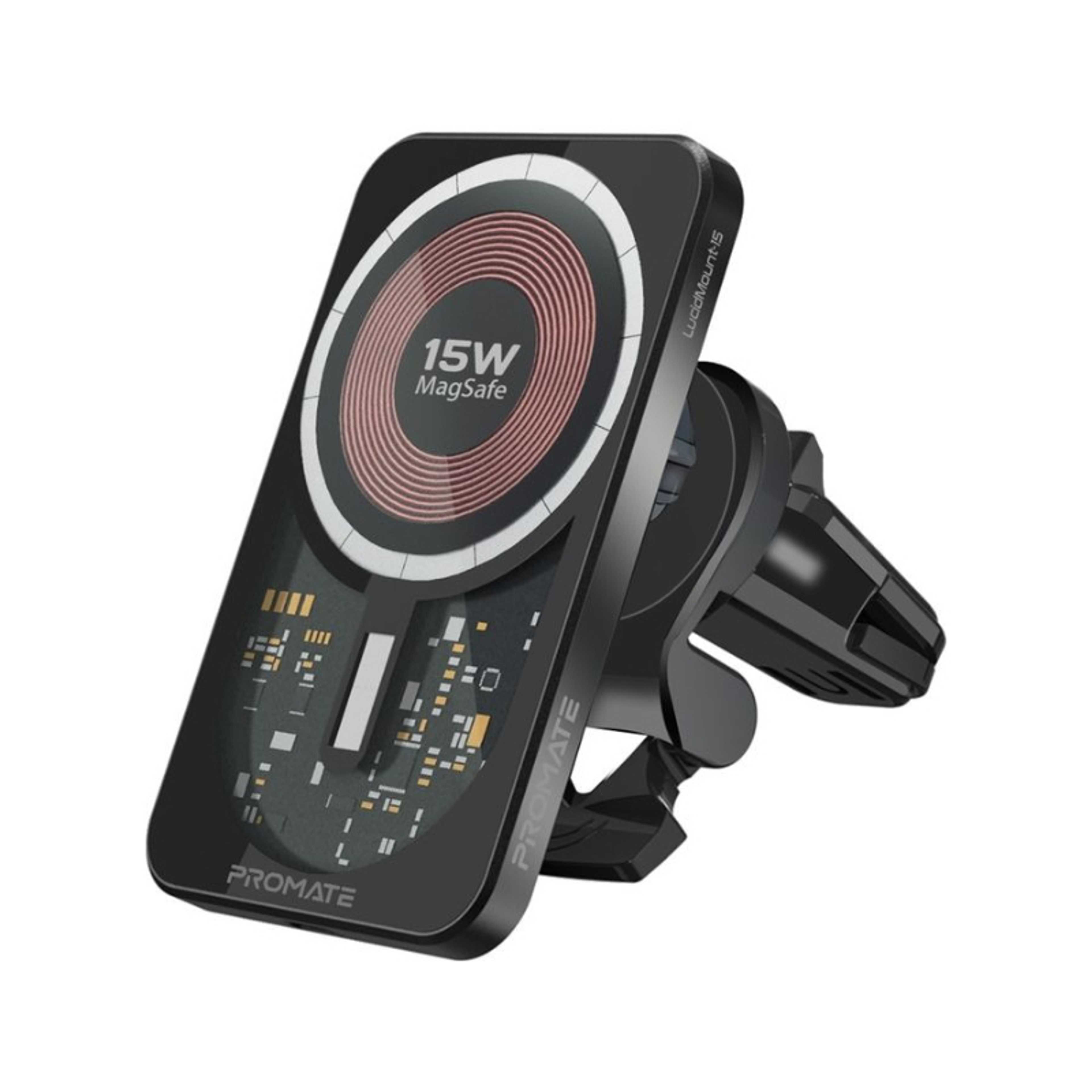 15W Car Wireless Charger, Premium Transparent MagSafe with 360 Degree Rotatable Design, Dual Mounting Options, Strong Magnetic Hold and Qi Charging, LucidMount-15 Black - Product Main Image