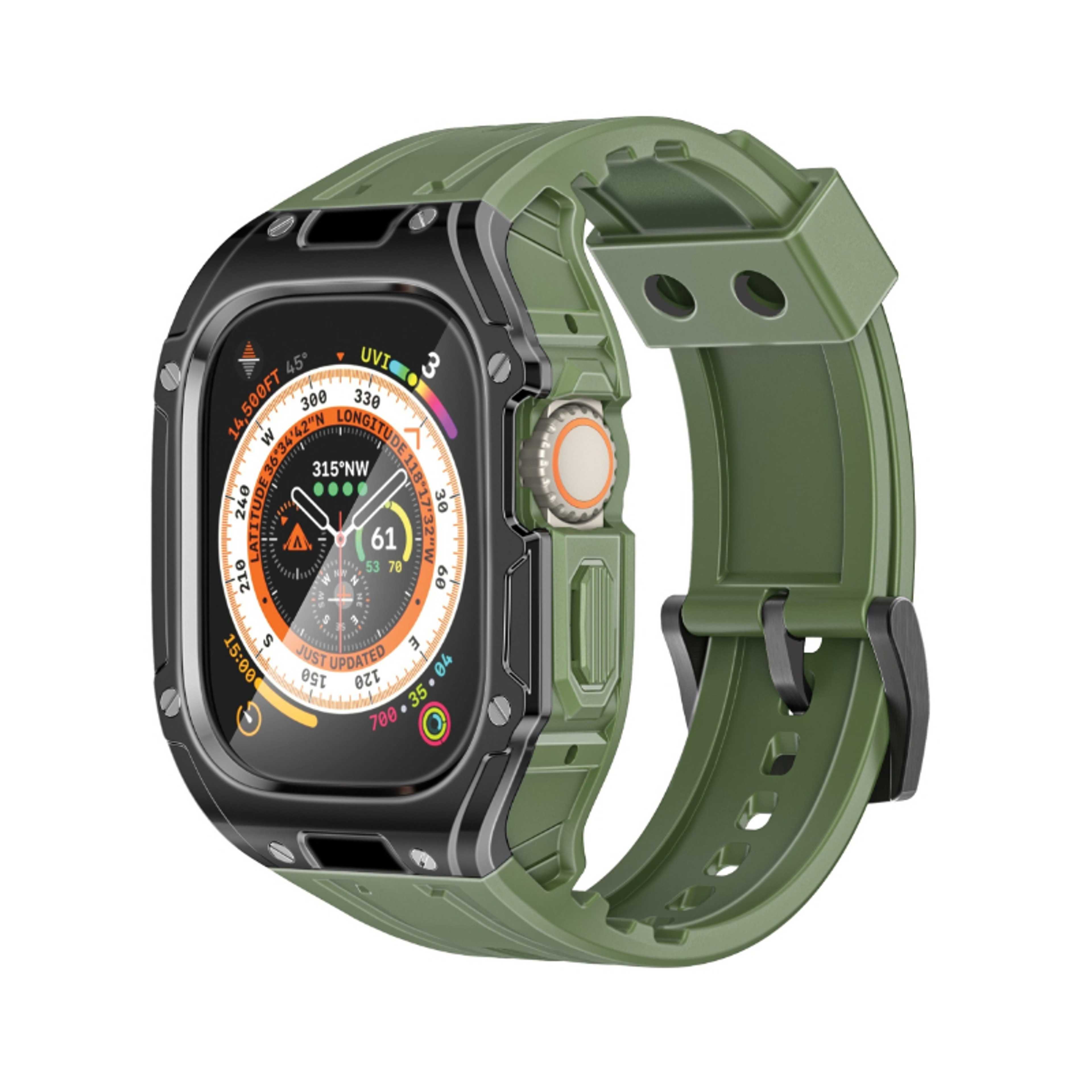 Protective Apple Watch Case and Band with Secure Stainless-Steel Buckle, Lightweight Design, Bold Aesthetic Appeal, Scratch-Resistant TPU, Ergonomic Adjustable Fit, Shock-Resistant Materials, Sweat-Resistant Build,  for Apple Watch Ultra 1&4 Green - Product Main Image