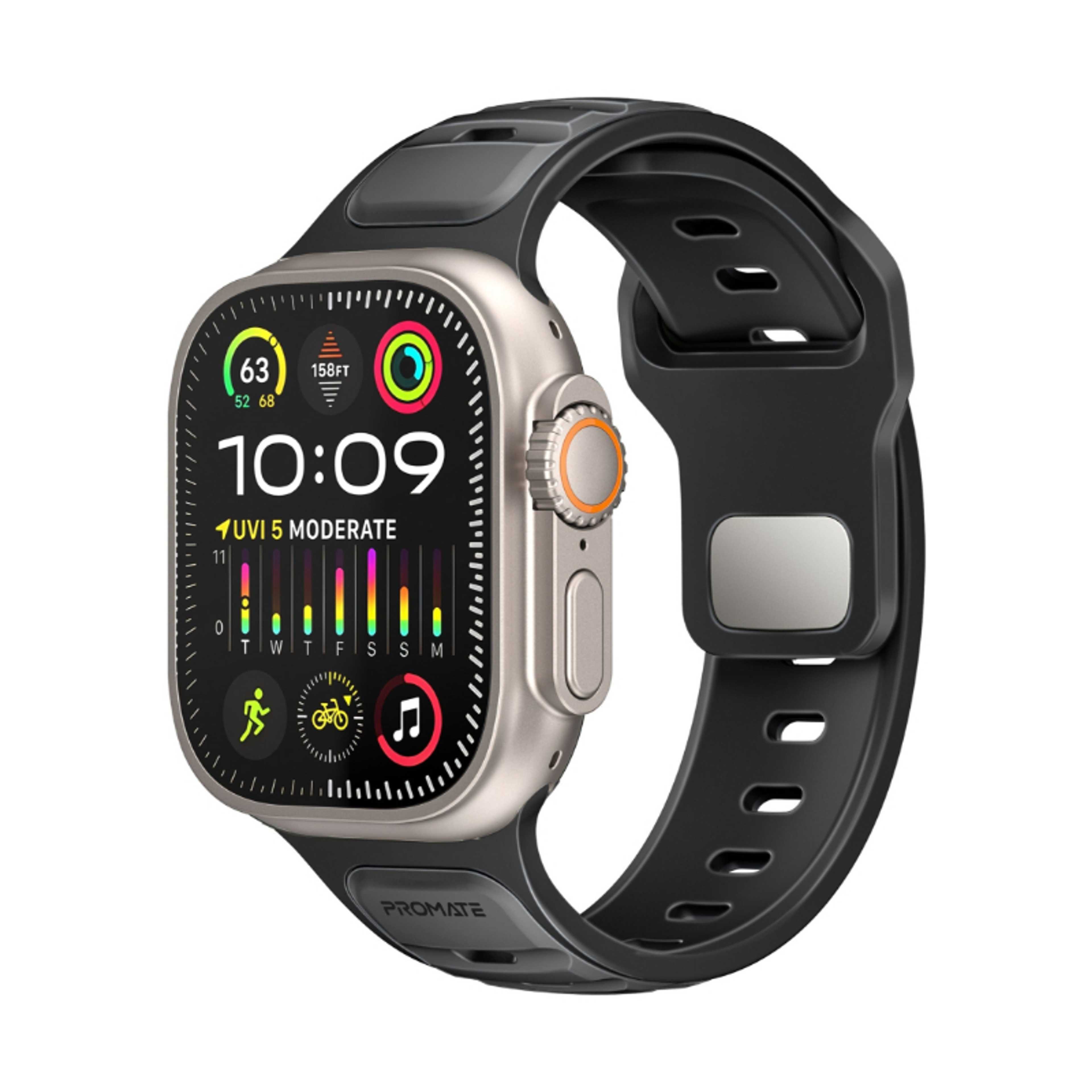 Dual-Colour Apple Watch Band with Dust-Proof UV Treated Surface, Rust-Resistant Stainless-Steel Buckle, Durable Silicone Construction, All Sizes Compatibility, SiliBand-DC Black - Product Main Image