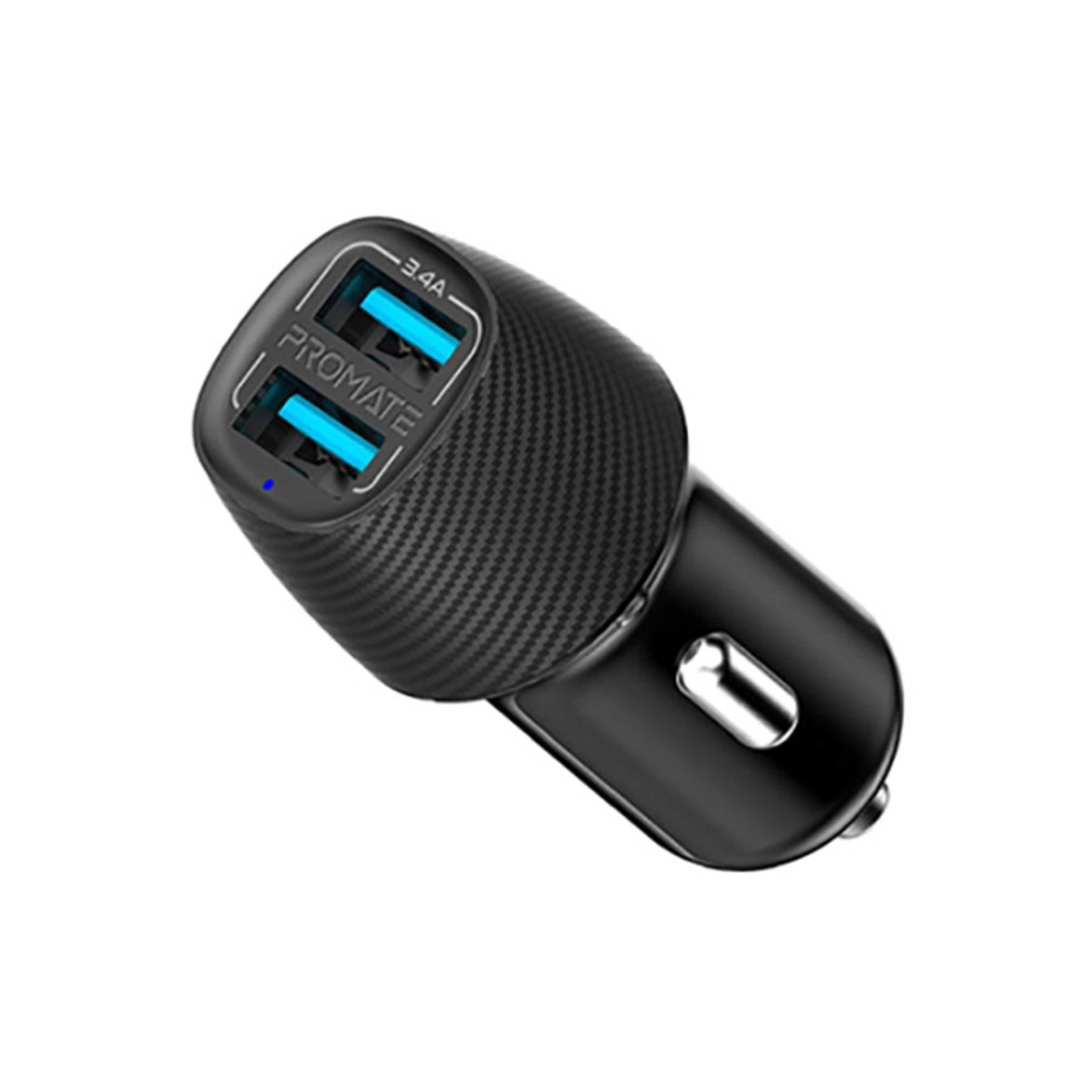 Universal Compact 3.4A Fast Charging Car Adapter with Smart Output Compatible and Short Circuit Protection For Smartphones, Tablet, All USB Enabled Devices, VolTrip-Duo Black - Product Main Image