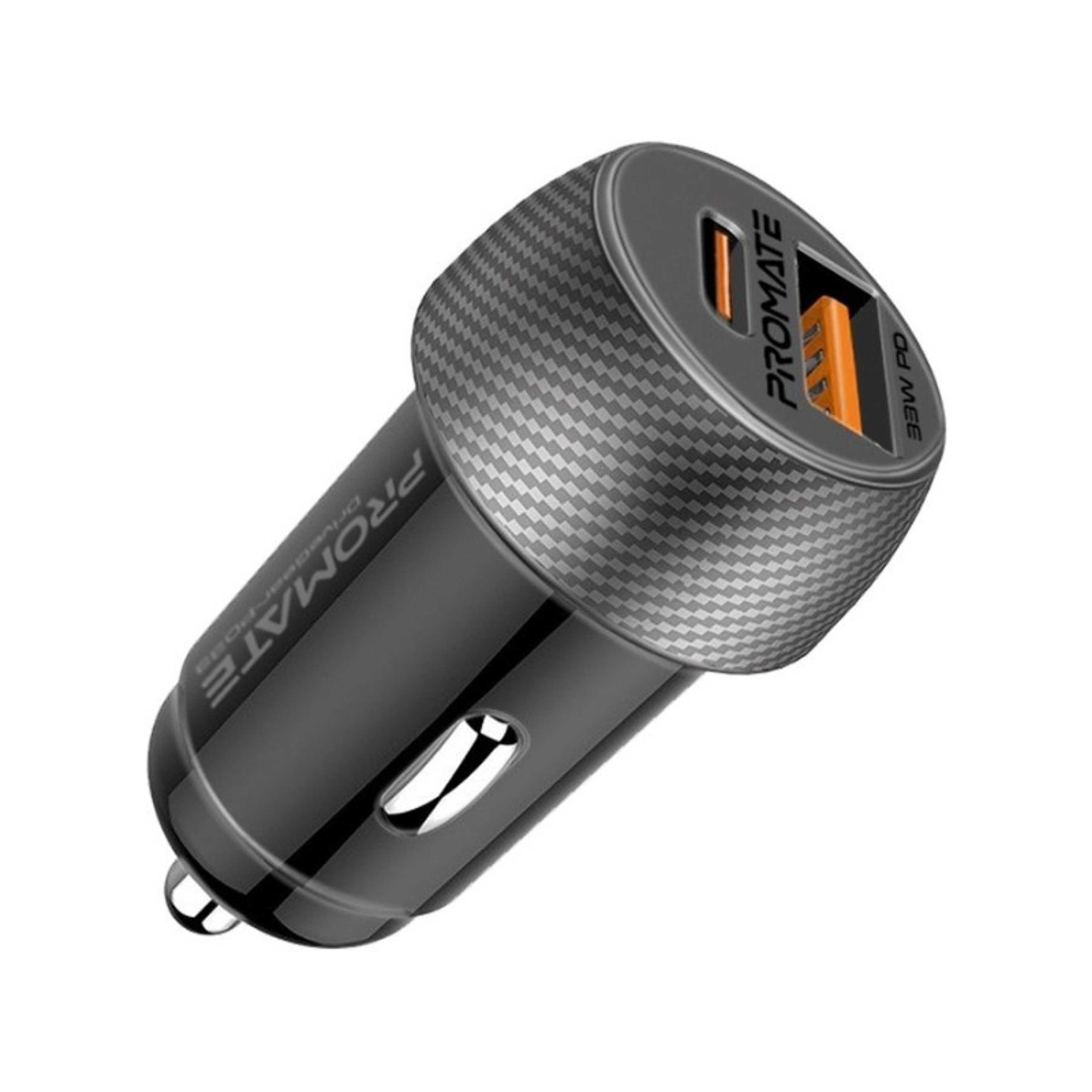 USB-C Car Charger, Ultra-Compact Dual Port Car Adapter With Super-Fast 33W USB Type-C Power Delivery Port And High-Speed 18W Qualcomm QC 3.0 USB Port Black - Product Main Image