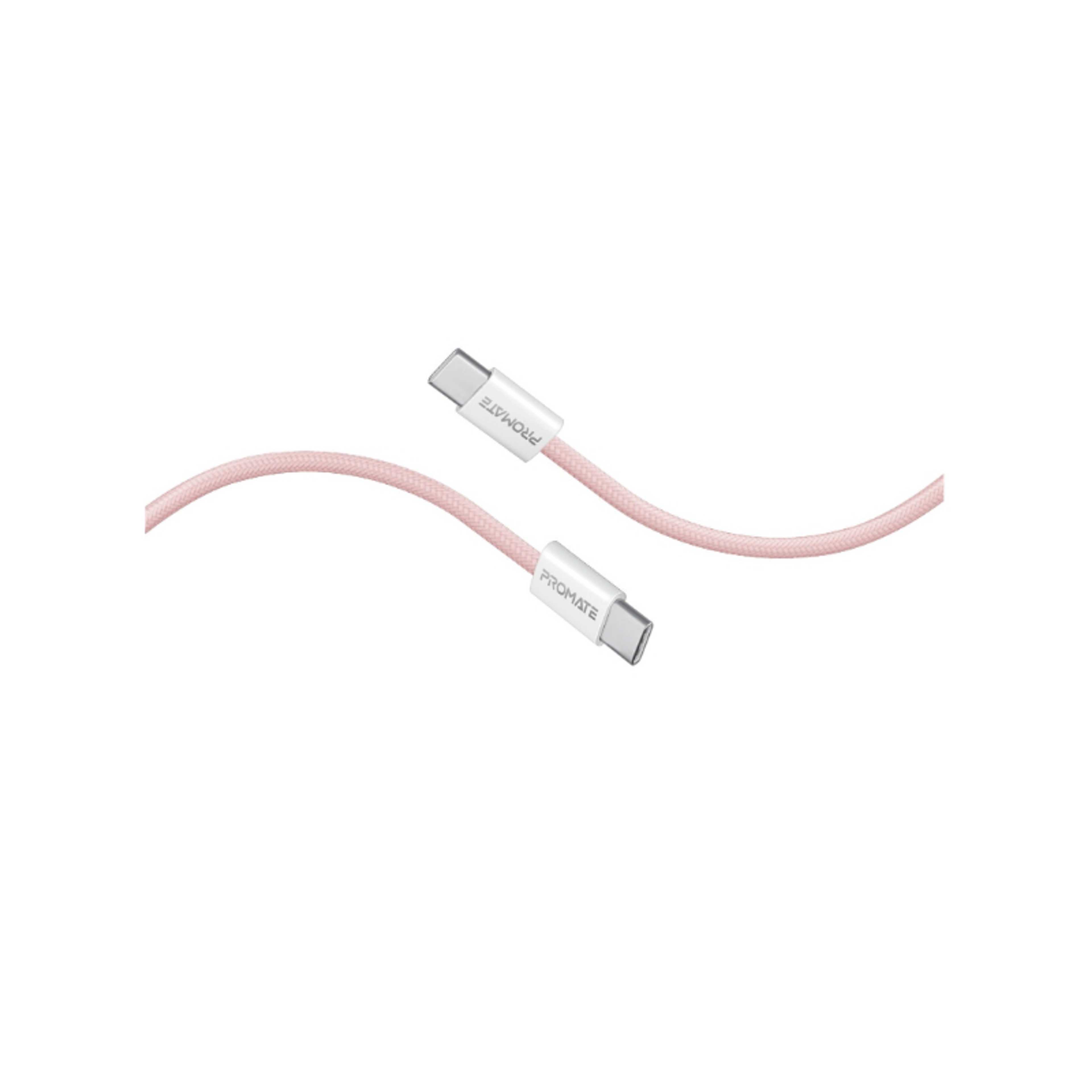 USB-C Charging Cable, Powerful Sync Charge Type-C Cable with 60W Fast Power Delivery, 480Mbps Data Transfer and 200cm Tangle-Free Nylon Braided Cord, EcoLine-CC200 Pink - Product Main Image