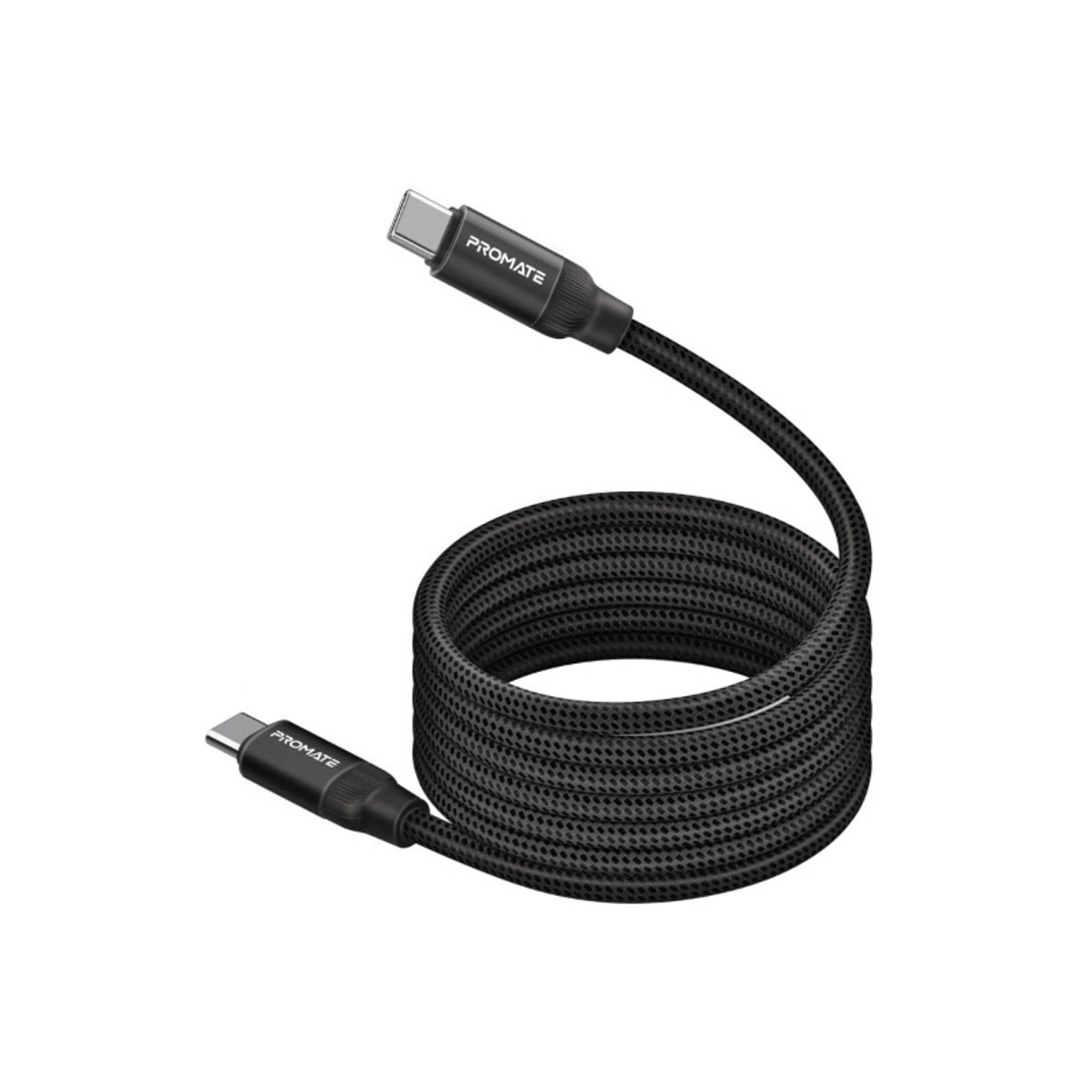 USB-C™ to USB-C™ Premium Magnetic Self-Organizing Cable with 60W Power Delivery and 120cm Durable Nylon Braided Sync and Charge Cable, Reversible Connectors, Thick Copper Core, Springy Black - Product Main Image