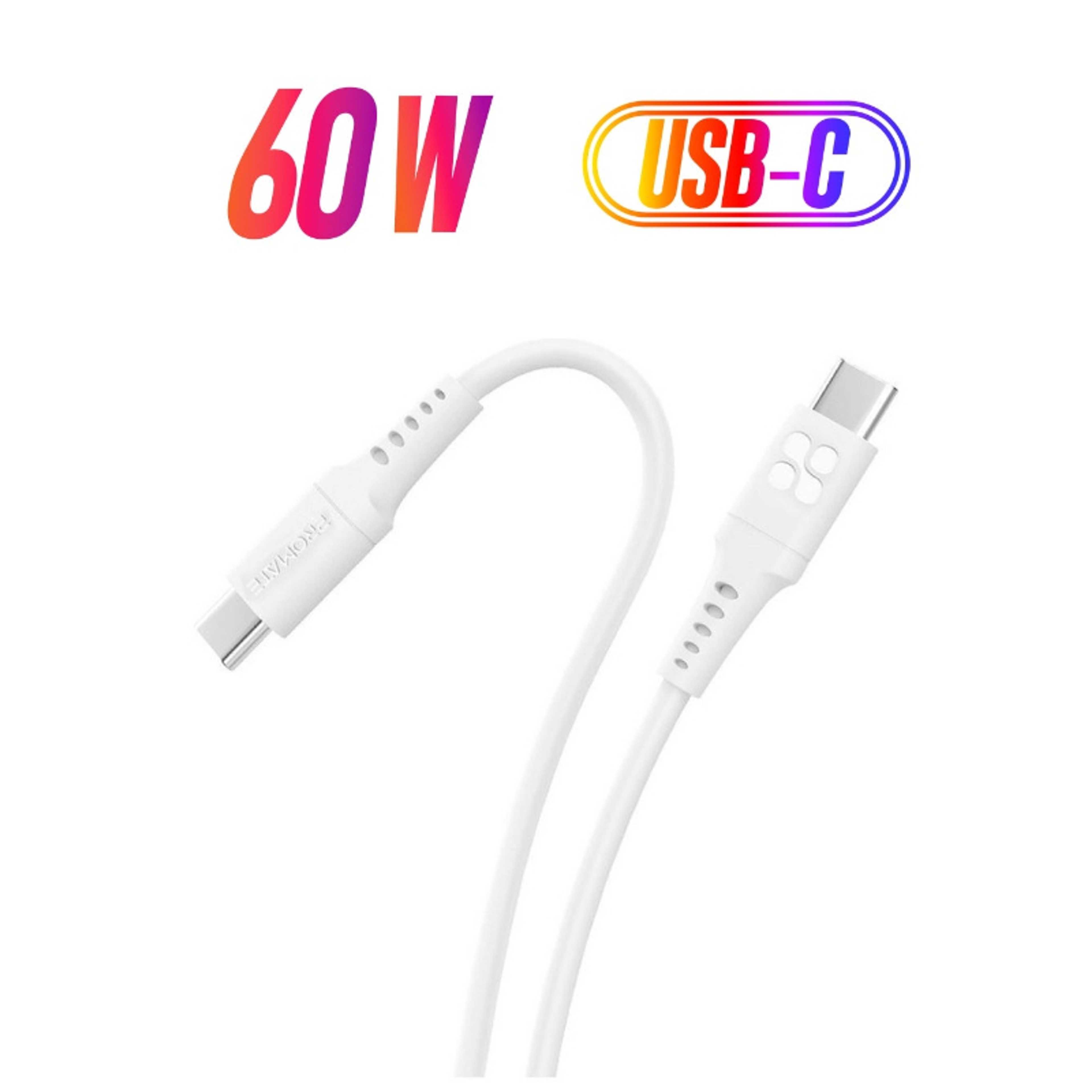 60W Power Delivery Ultra-Fast USB-C Soft Silicon Cable 1.2M White - Product Main Image