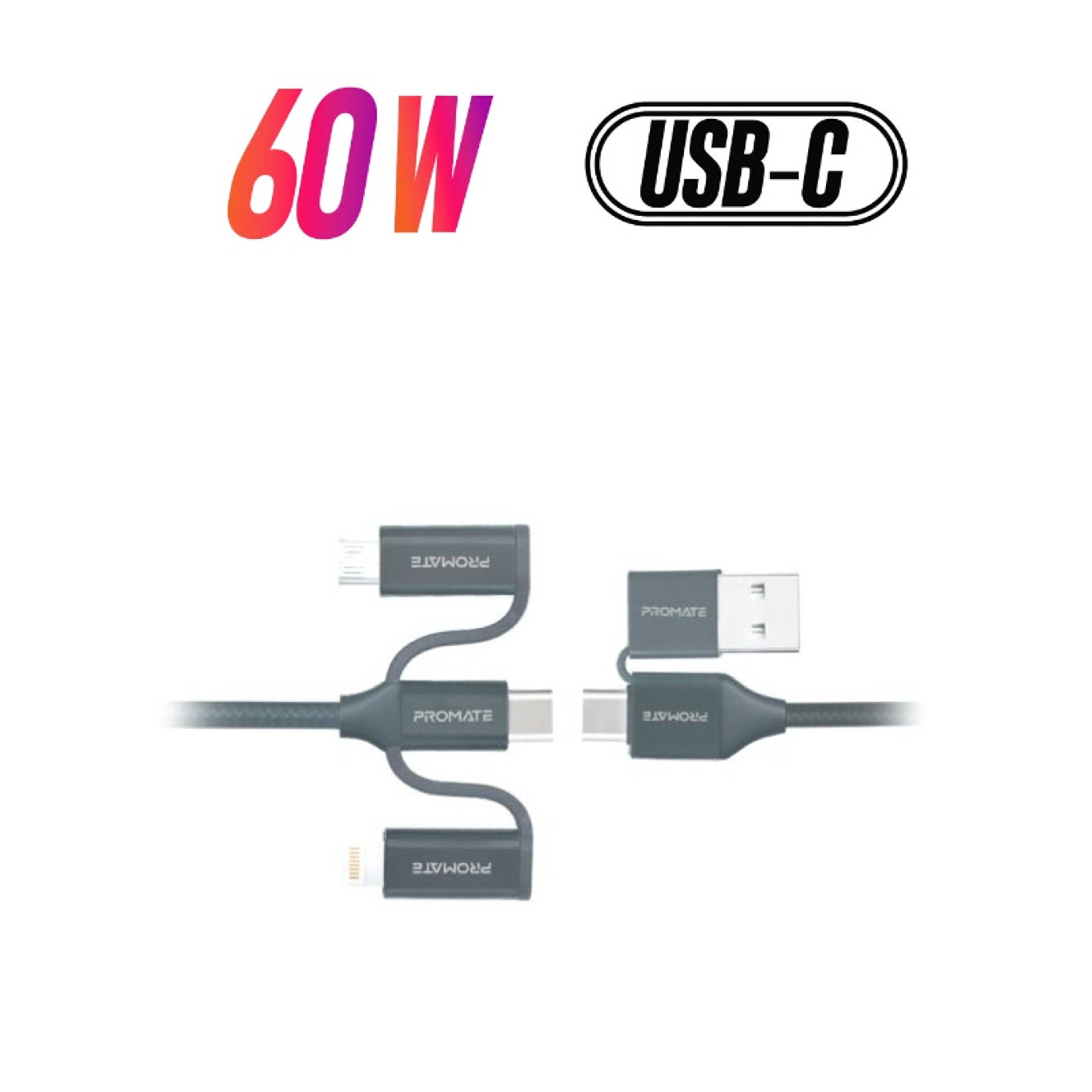 6-in-1 Hybrid Multi-Connector cable for Charging & Data Transfer 1.2M Grey - Product Main Image