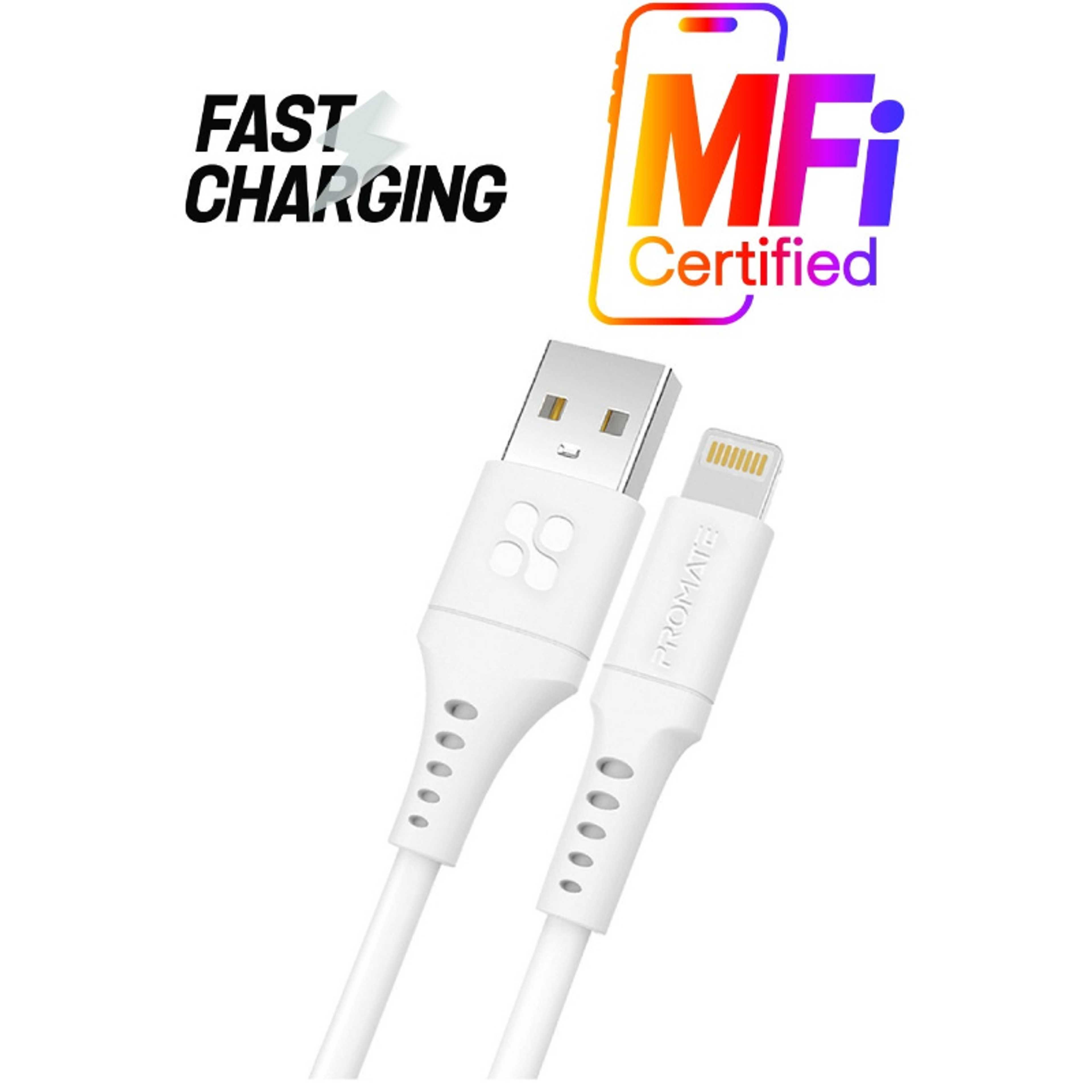 Ultra-Fast USB-A to Lightning Soft Silicon Cable 2M White - Product Main Image