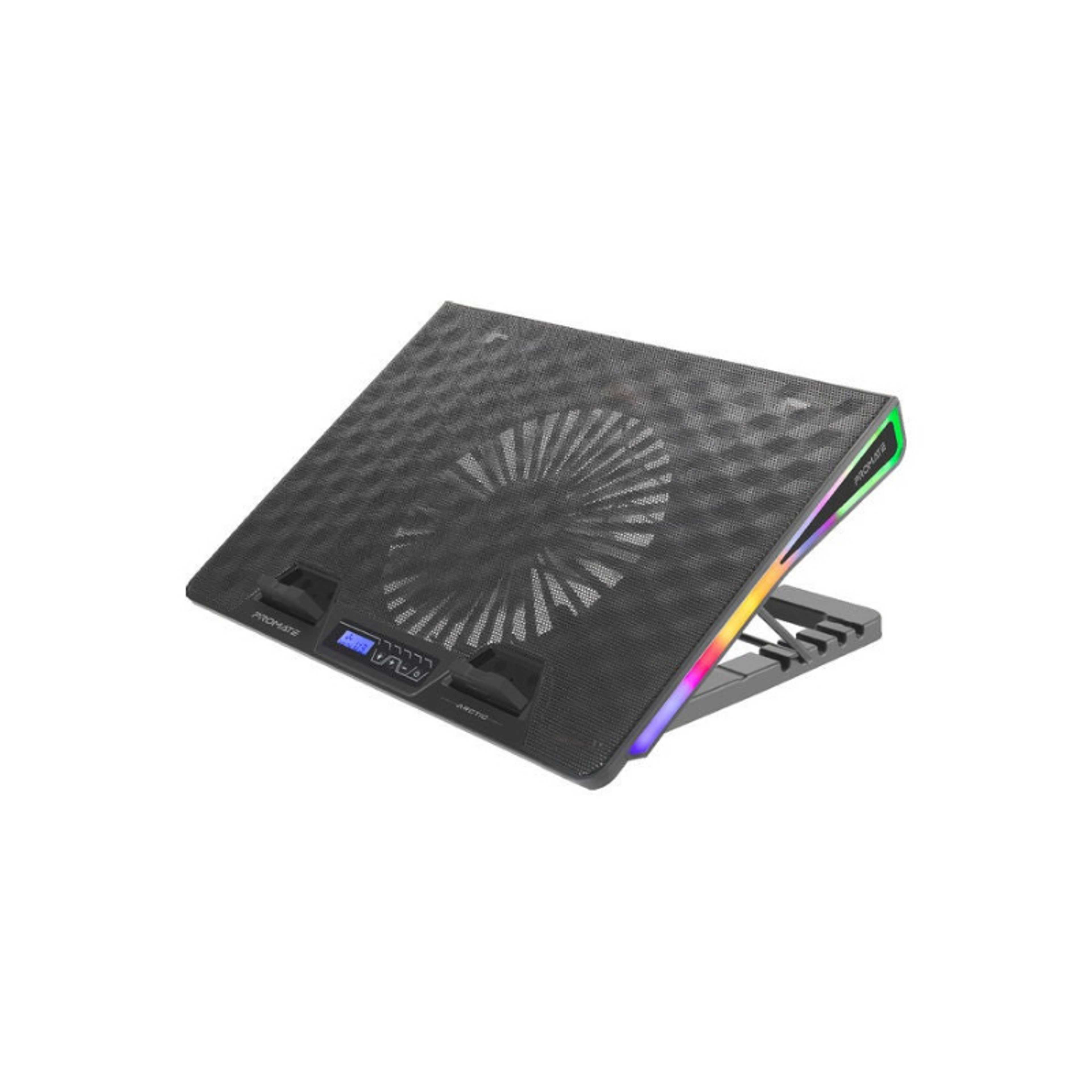 Foldable 17-Inch Gaming Laptop Cooling Fan Stand With Adjustable Height, Small LCD Screen, Dual USB Port, Built-In Controls Snd Smart LED Illumination Black - Product Main Image