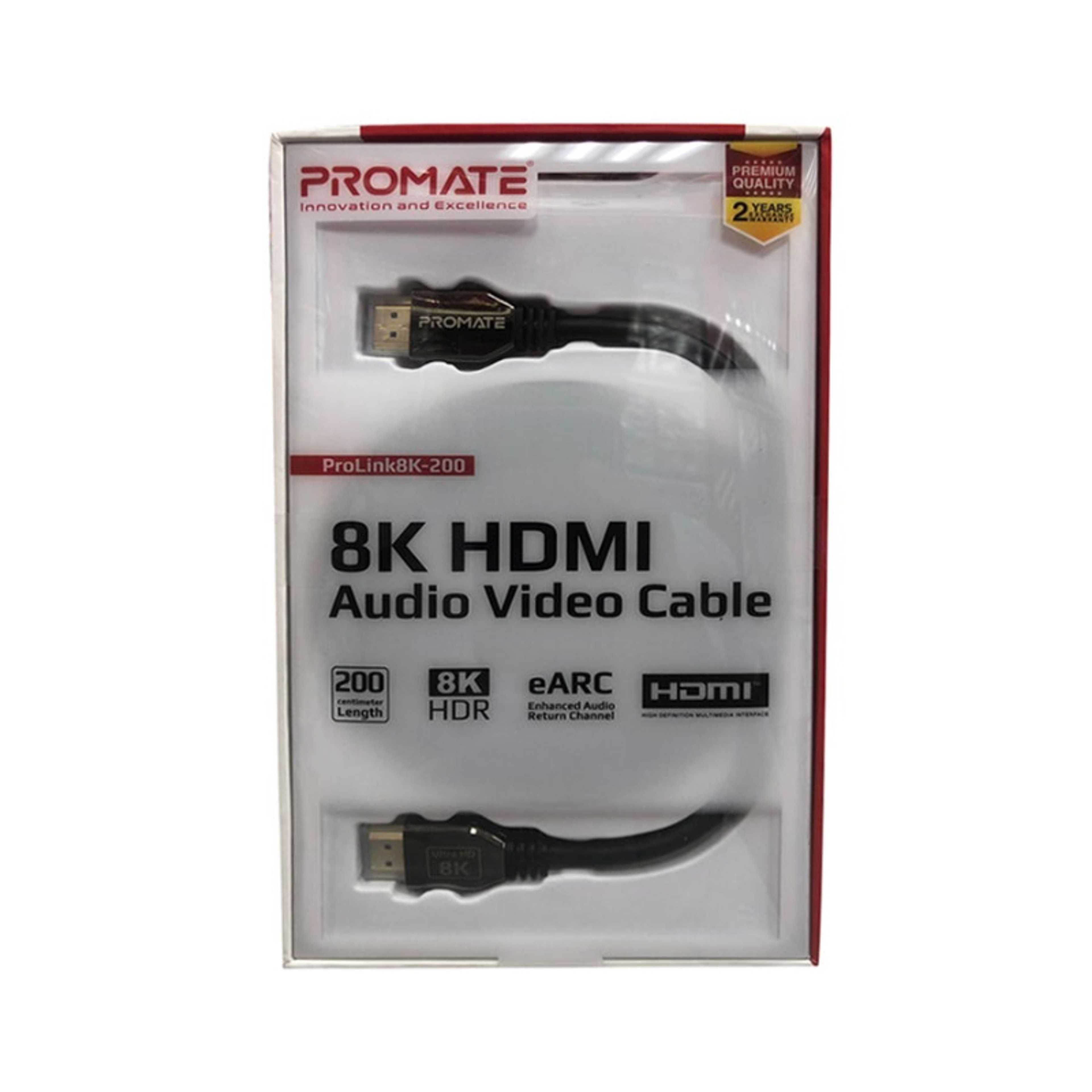 8K HDMI Cable, Ultra High-Speed HDMI 2.1 Cable with 8K HDR, 48Gbps Transfer Speed, 2m Cord Length, 3D Support and Enhanced Audio Return (eARC) for Apple TV, Xbox, PS4, Projector, ProLink8K-200 Black - Product Main Image