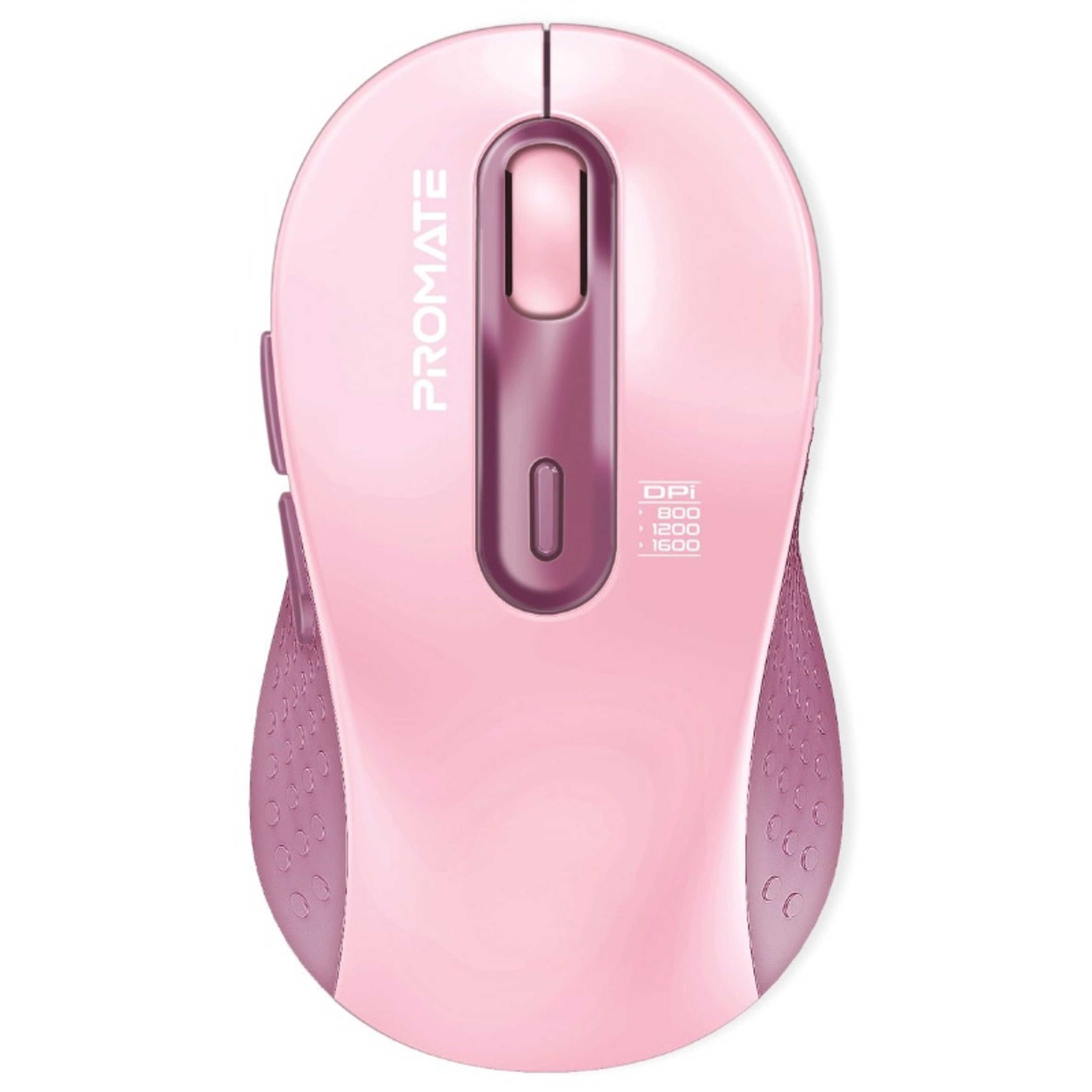 Promate Wireless Mouse, Ergonomic Ambidextrous Wireless Mice with Dual Mode Connectivity, Bluetooth v5.3, 2.4Ghz Transmission, Adjustable 1600DPI, 150H Working Time, Ken Pink - Product Main Image