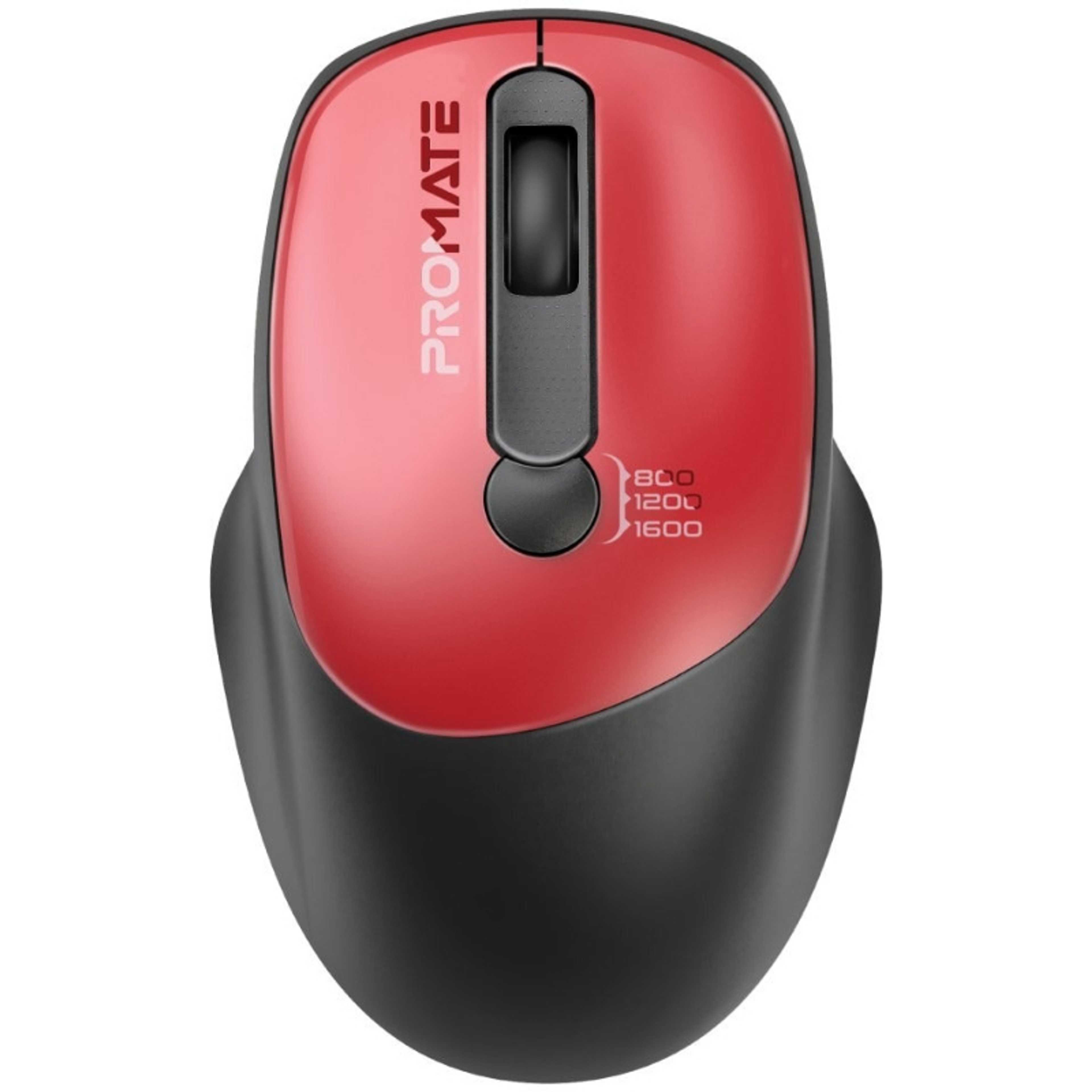 Promate 2.4G Wireless Mouse, High Precision 1600DPI Cordless Ambidextrous Mouse with USB Nano Receiver, 10m Range, 120h Work Time, Adjustable DPI Red - Product Main Image