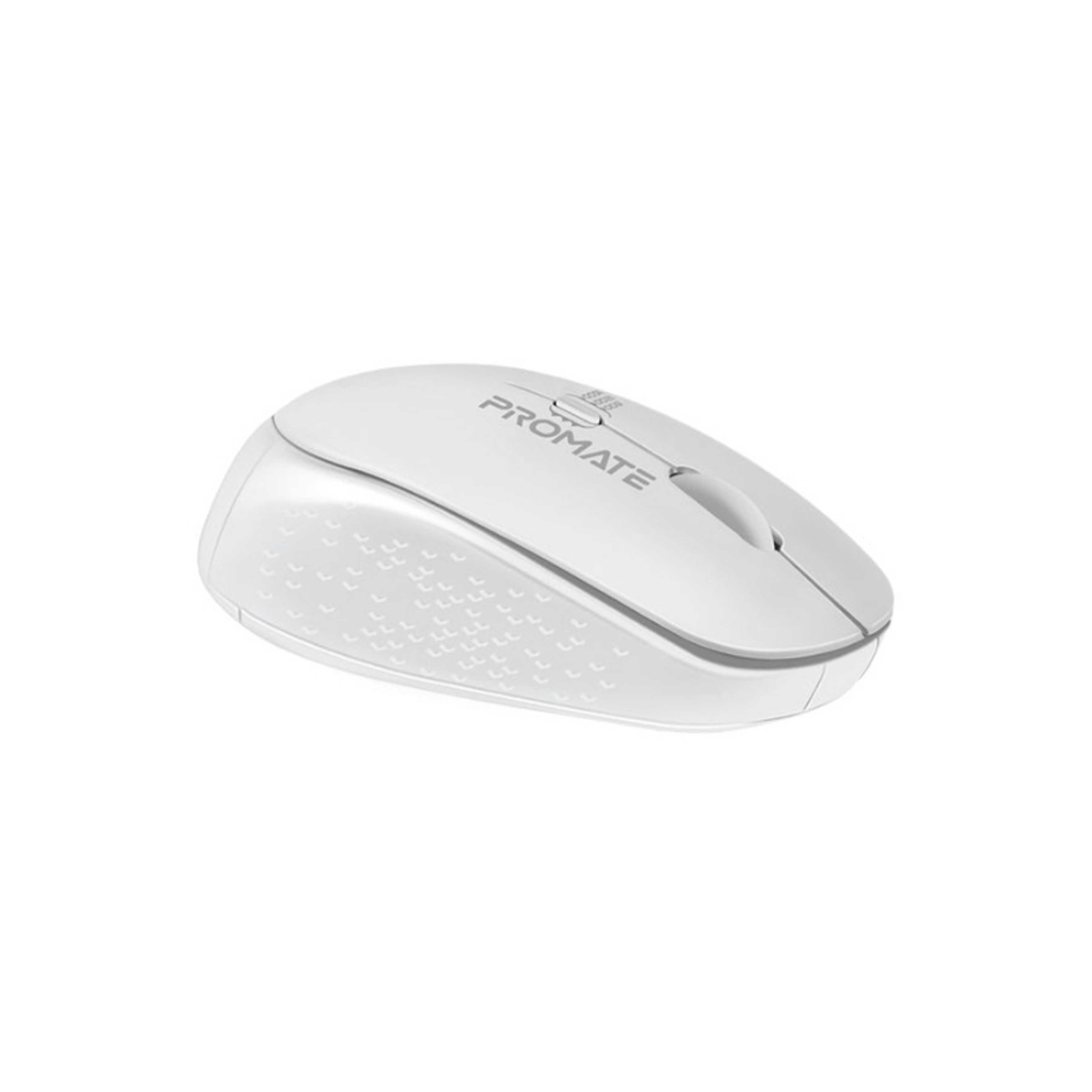 Promate 2.4G Wireless Mouse, Professional Precision Tracking Comfort Grip Mouse with USB Nano Receiver, 10m Range, 800/1200/1600 DPI Switch and 4 Functional Buttons for Mac OS, Windows, Tracker White - Product Main Image