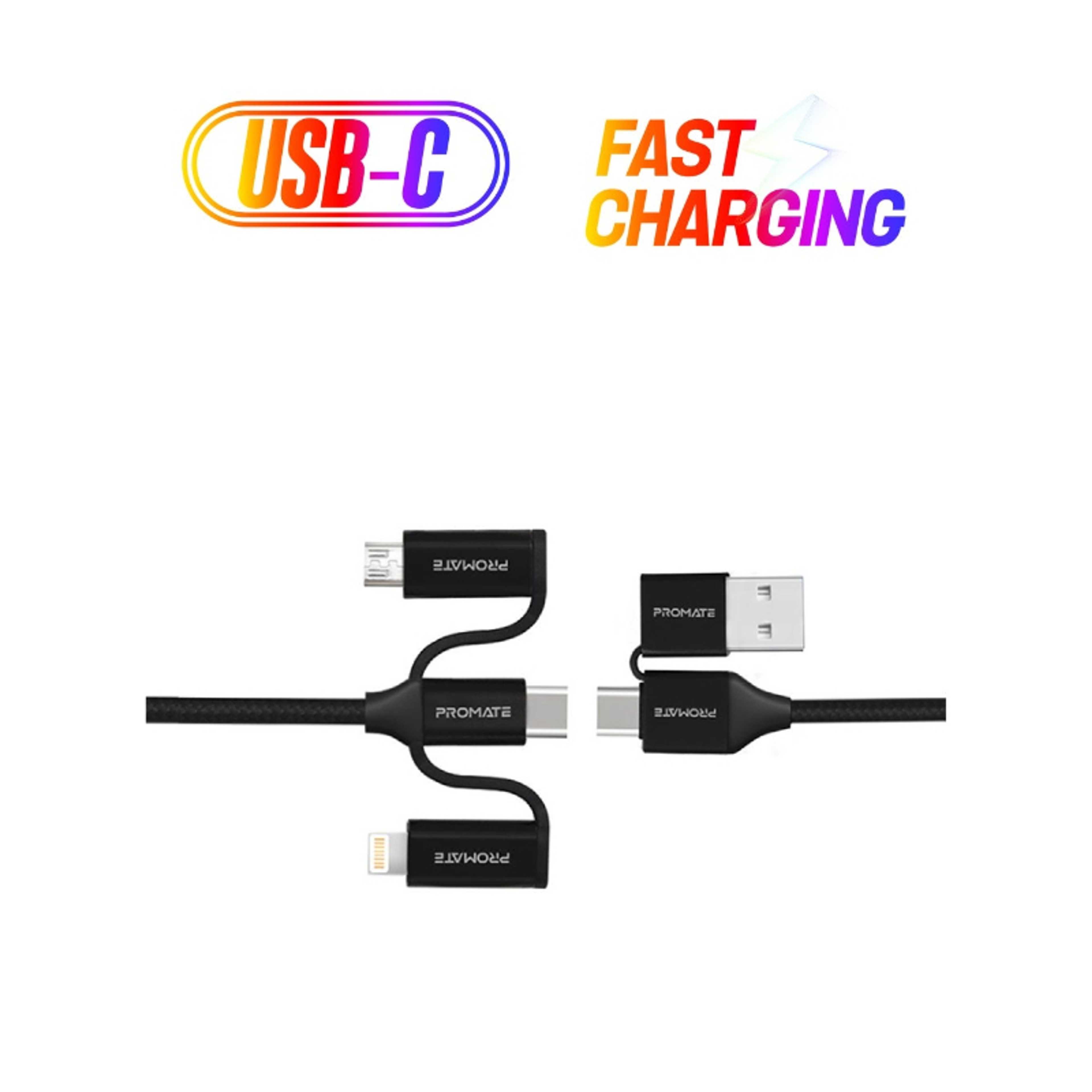 6-in-1 Hybrid Multi-Connector cable for Charging & Data Transfer 1.2M Black - Product Main Image