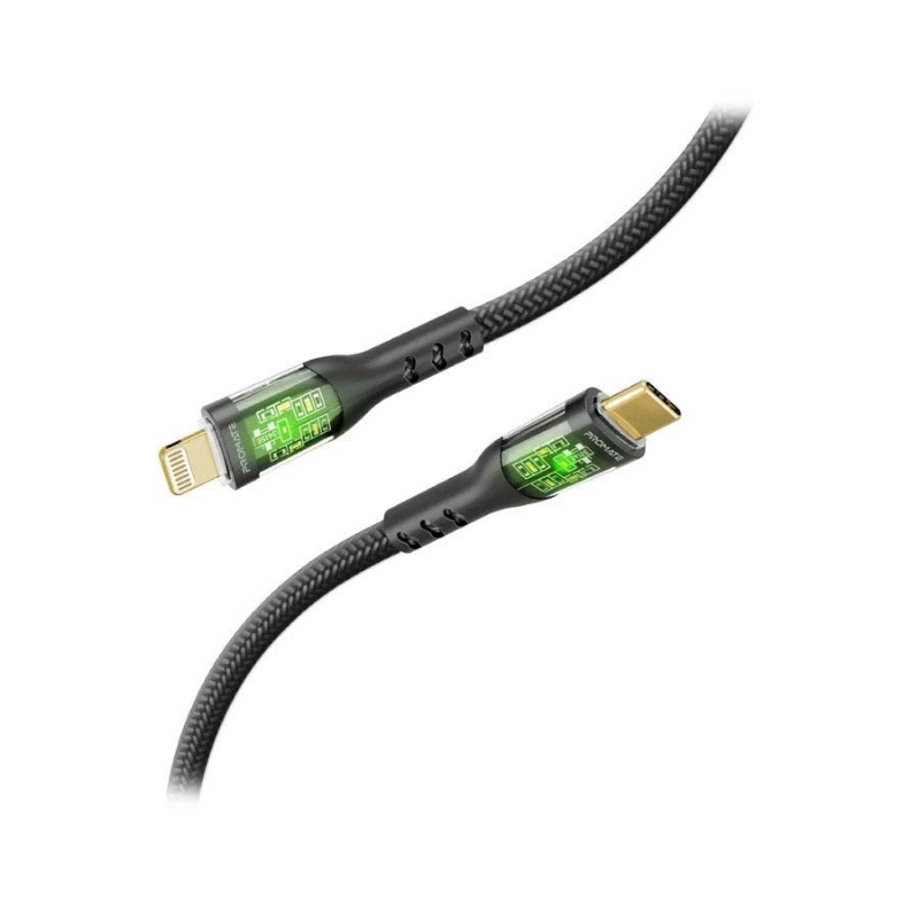 Nylon Braided Cord Type-C To Lightning Cable 27W Black - Product Main Image