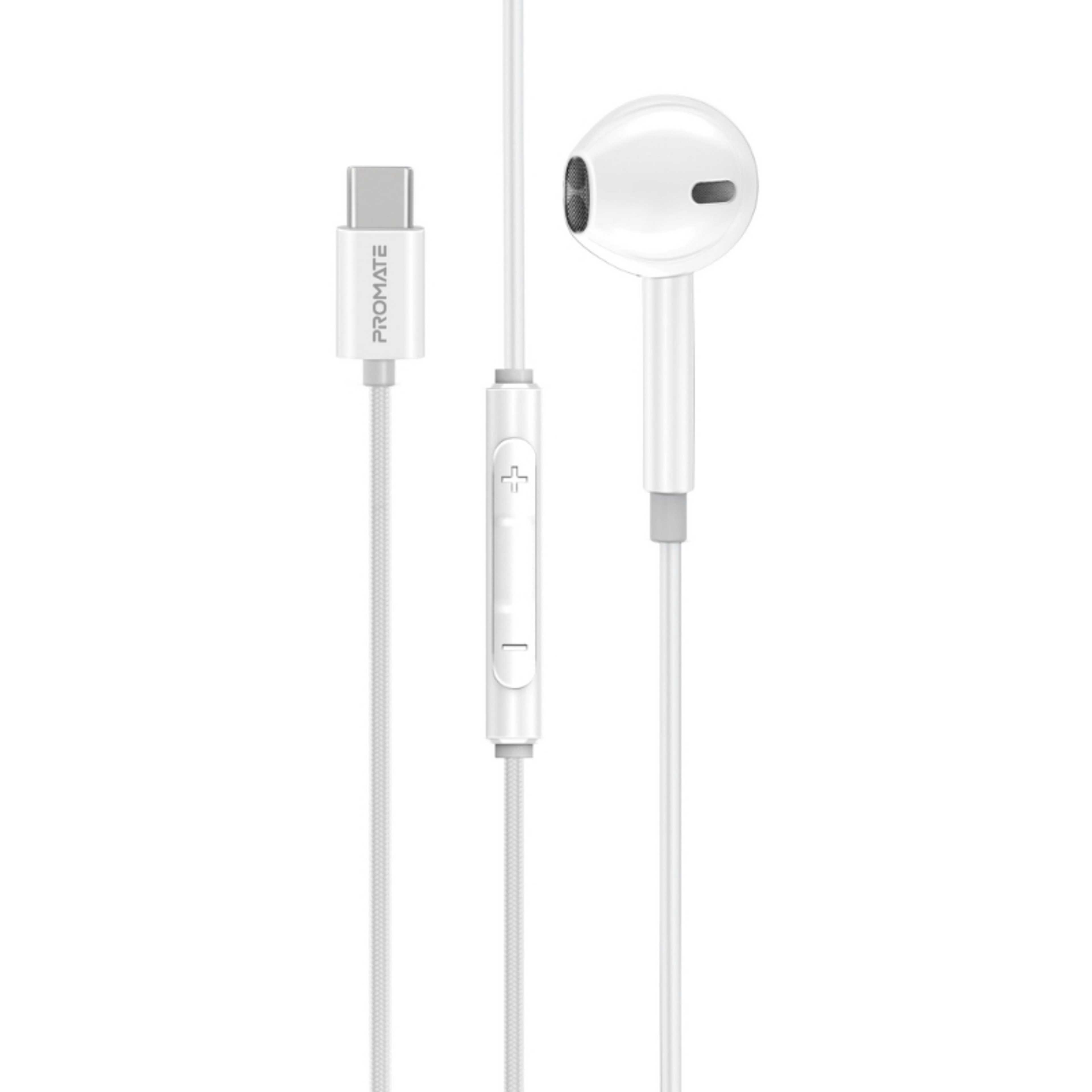 Earbuds with USB-C™ Connector, Ergonomic In-Ear USB-C™ HD Mono Earphone with Mic, Noise Isolation, Call Function, and In-Line Volume Control, MonoPod-C White - Product Main Image