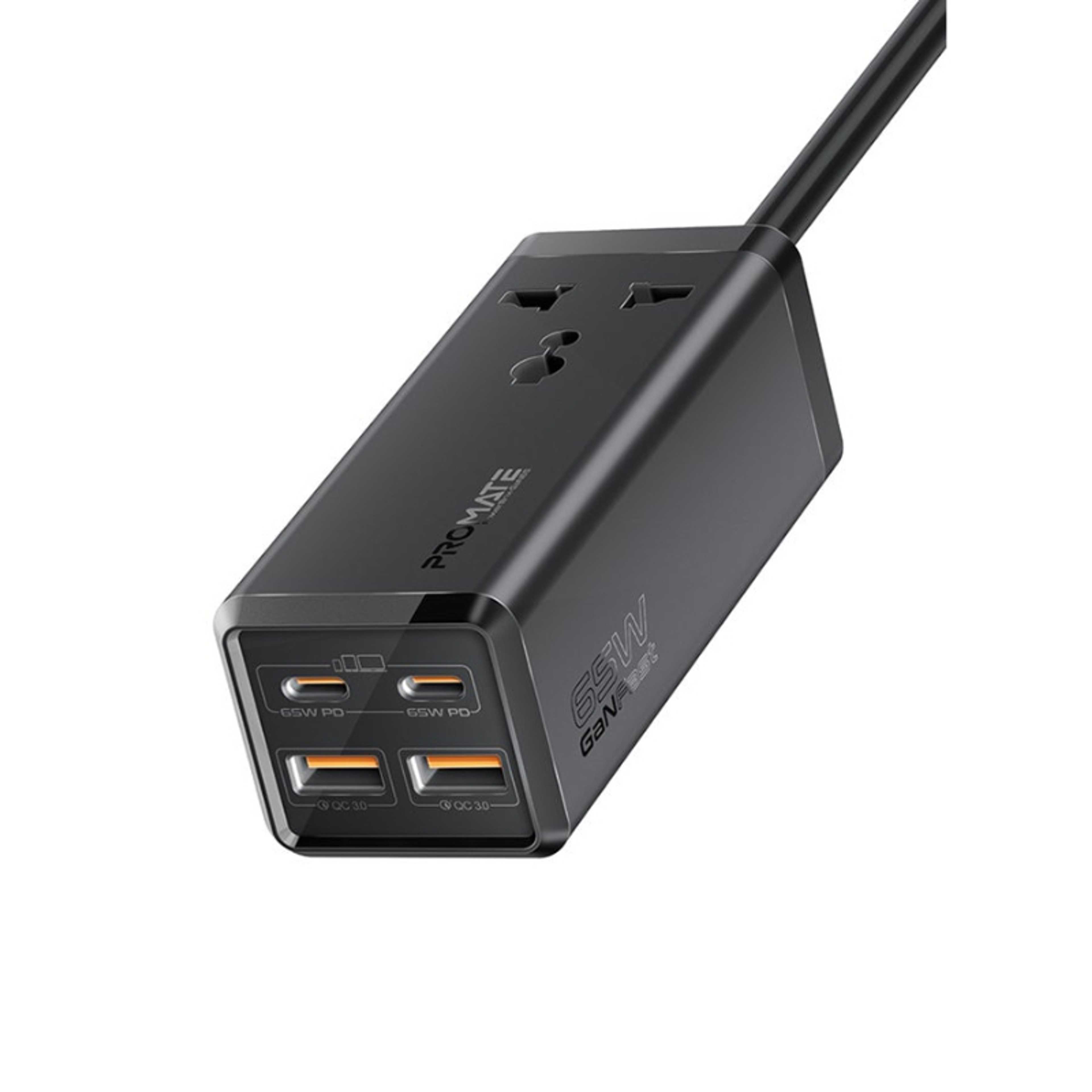 5-In-1 Multi-Port 65W GaNFast Power Extension With 2500W AC Socket Black - Product Main Image