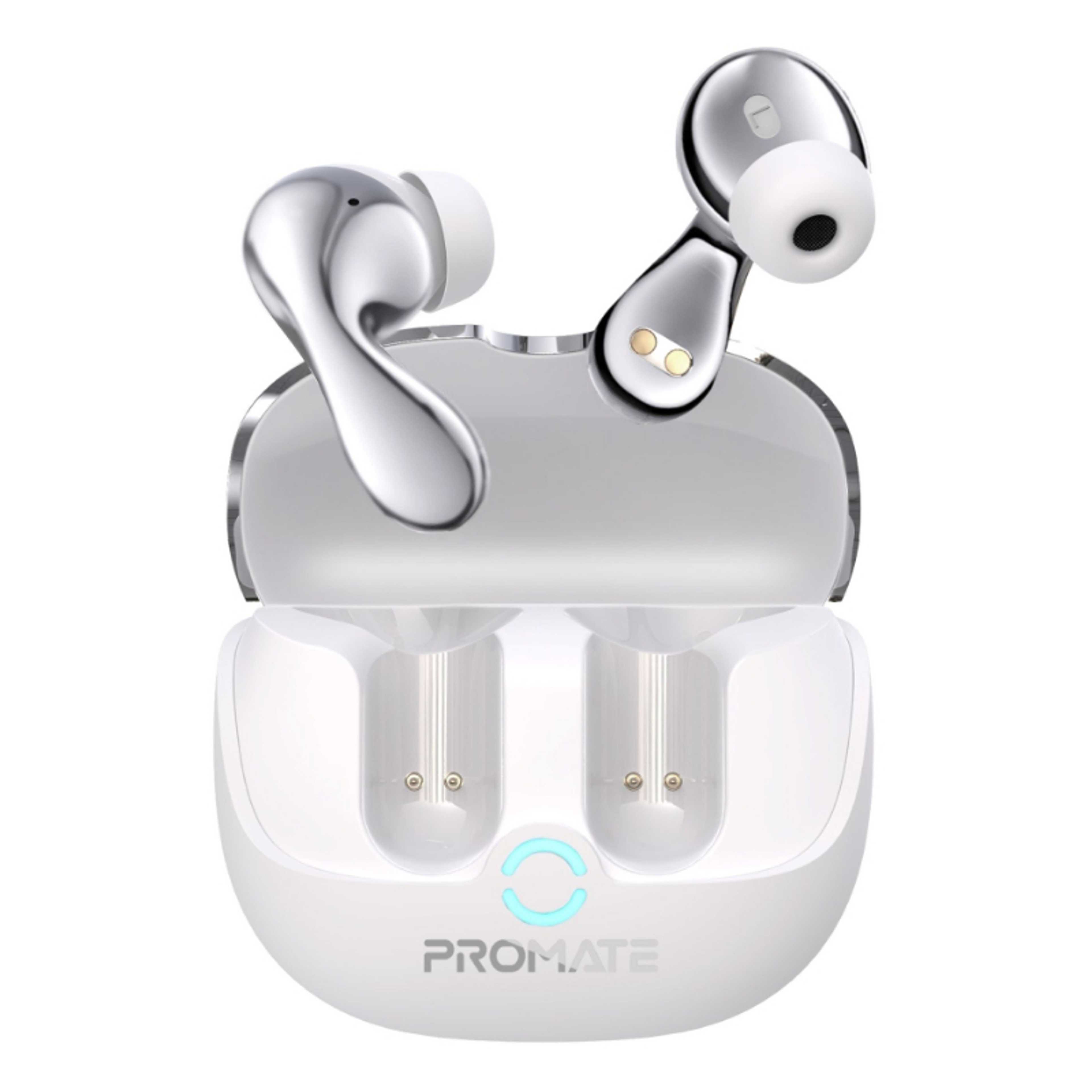 Promate True Wireless Earbuds with Active Noise Cancellation (ANC) and Environmental Noise Cancellation (ENC), Bluetooth 5.4, and 40Hrs Playtime White - Product Main Image