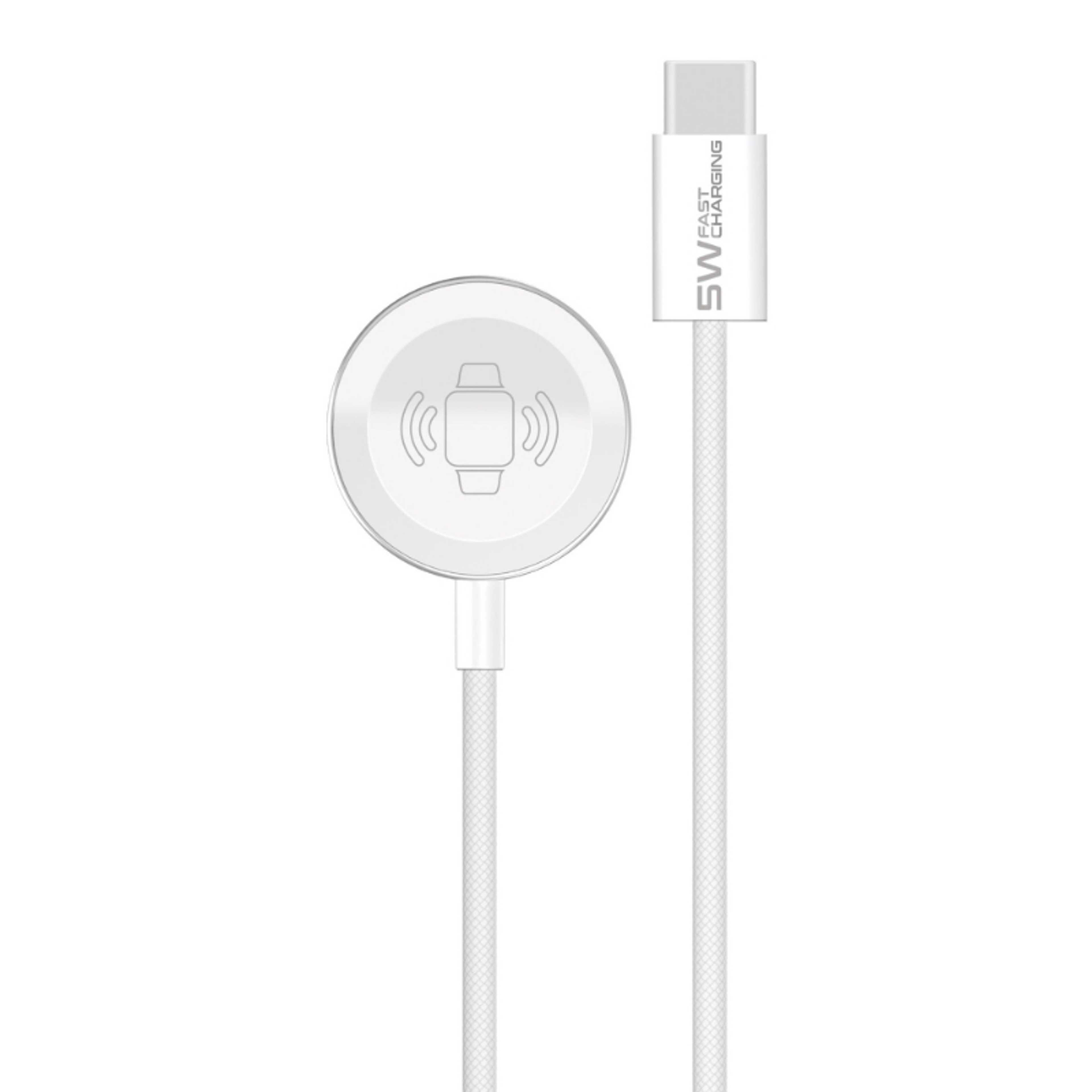 Promate USB-C to Apple Watch Super Fast Charging Cable 1.2m Durable Braided 5W Charging Power White - Product Main Image