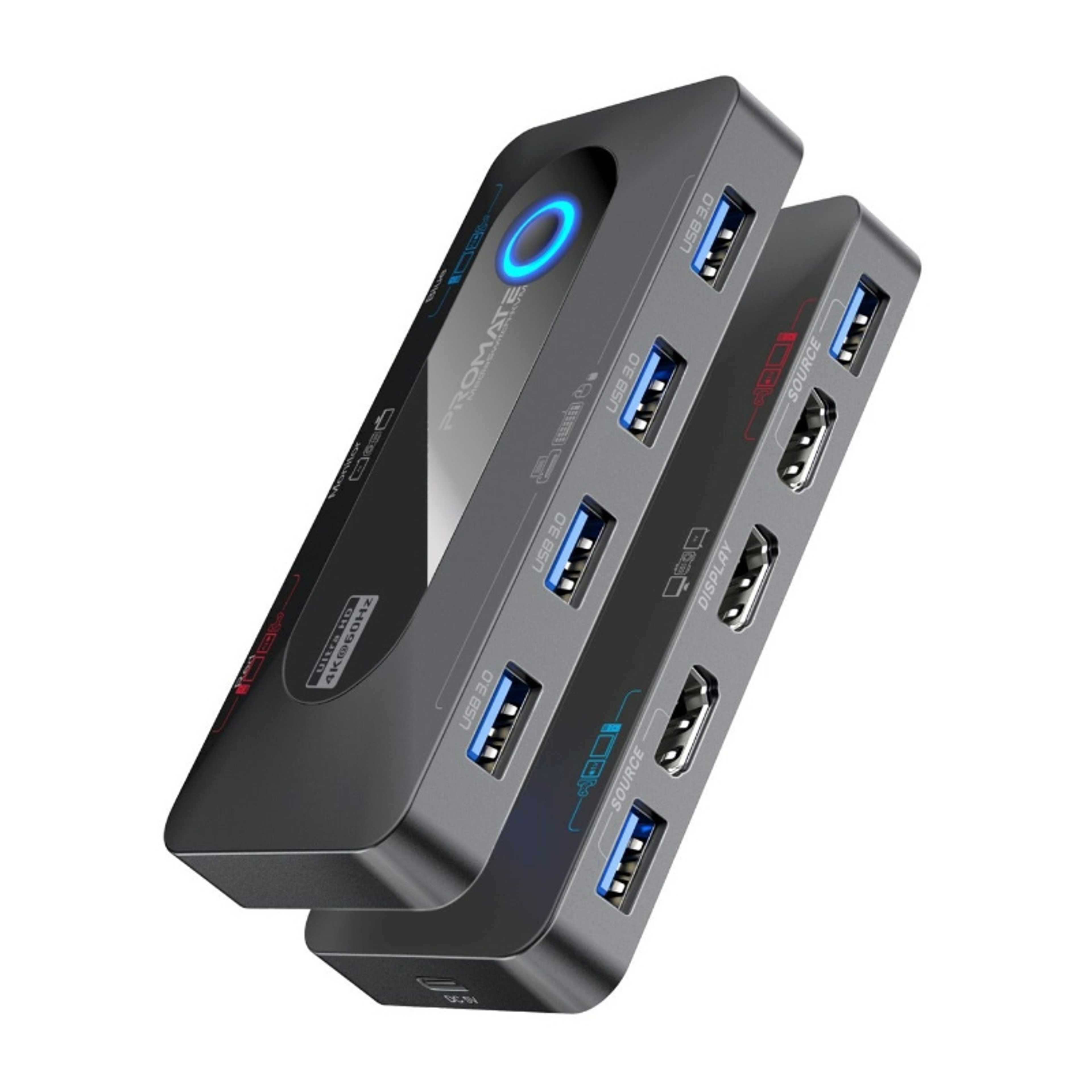KVM Switch Selector with USB Hub, Four 5Gbps USB-A 3.0 Output Ports Switched To The Selected Input, Dual 4K HDMI Inputs, HDMI Output, Input Toggle Button, Included Cables | MediaSwitch-KVM Black - Product Main Image