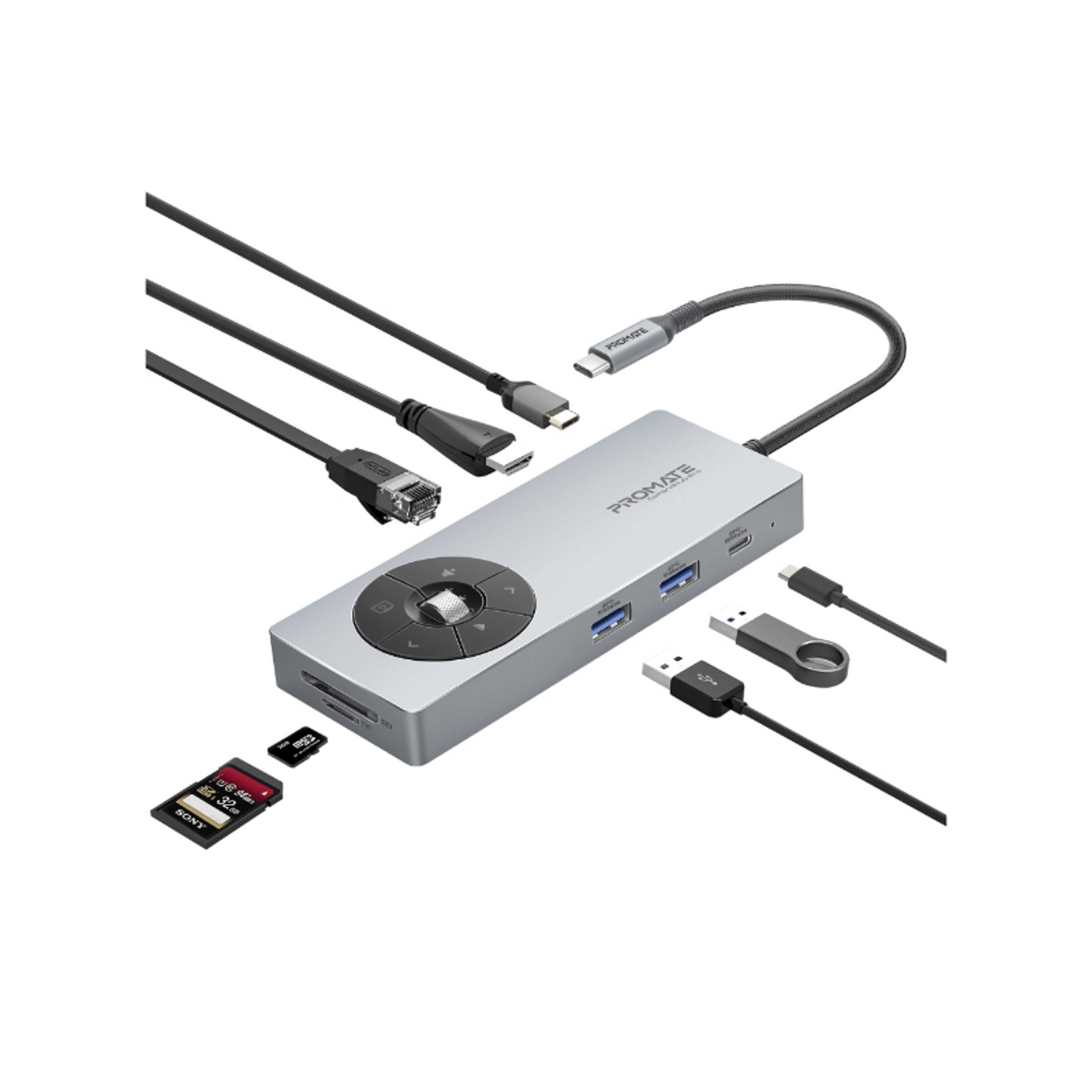 14-in-1 High Speed ​​Multiport USB-C Hub, Dual 5Gbps USB-C / A Ports, 100W USB-C Power Delivery, 1000Mbps Ethernet Port, 4K@60Hz HDMI Port With Control Button, SD/TF Card Slots Grey - Product Main Image