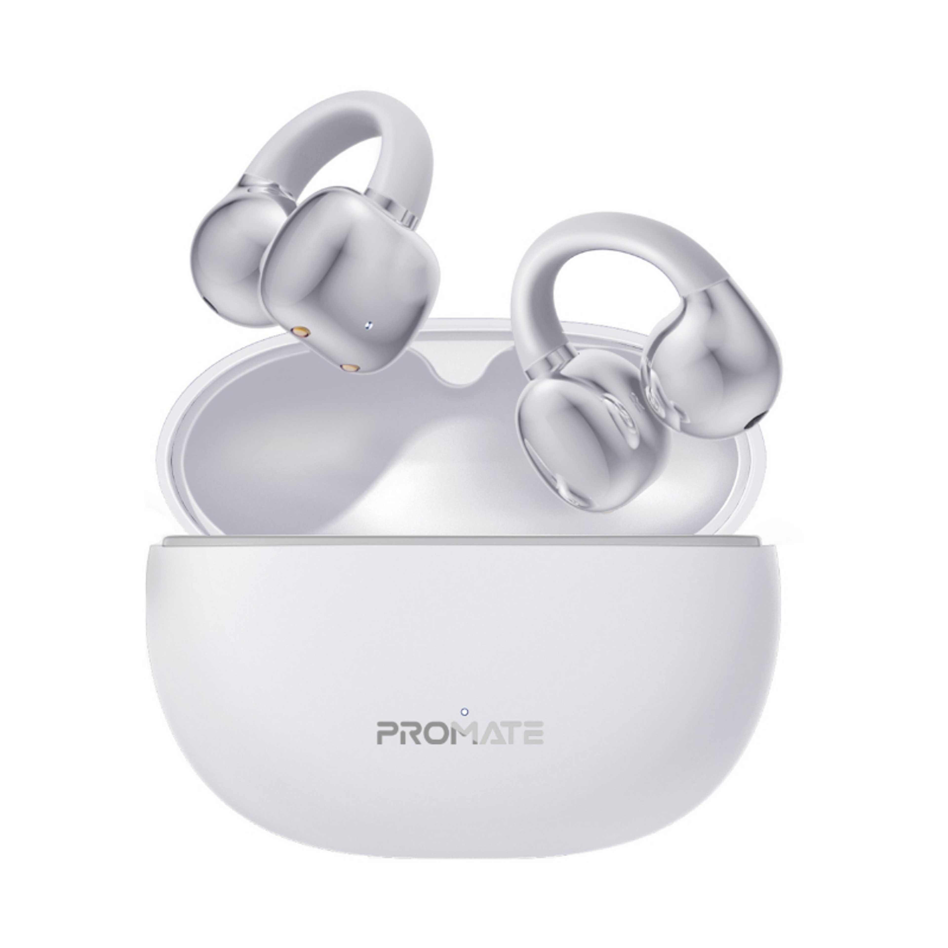 Promate True Wireless Earbuds with OWS Technology, Touch Control, Ergonomic Open-Ear Clip Design, 28-Hour Playtime, 500mAh Charging Case, IPX4 Water-Resistance White - Product Main Image